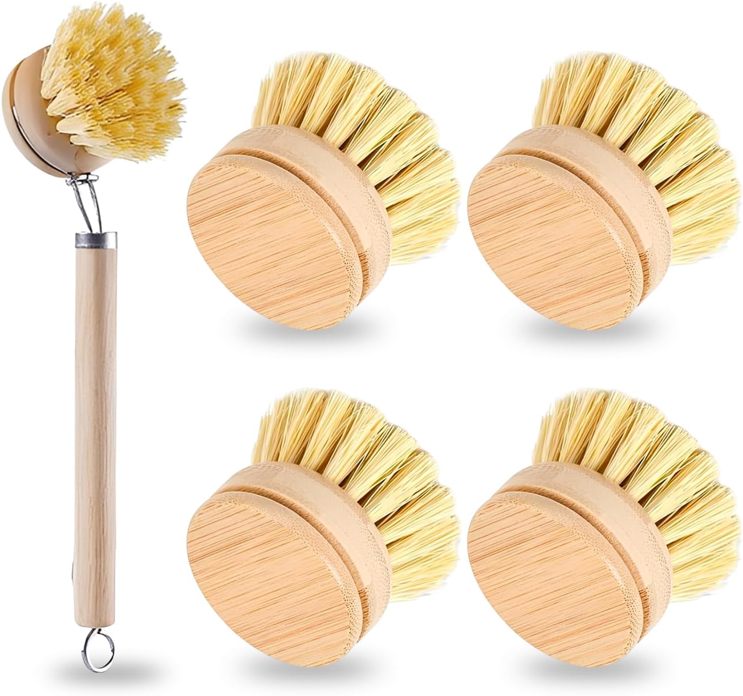 4Pcs Wooden Dish Brush, Bamboo...