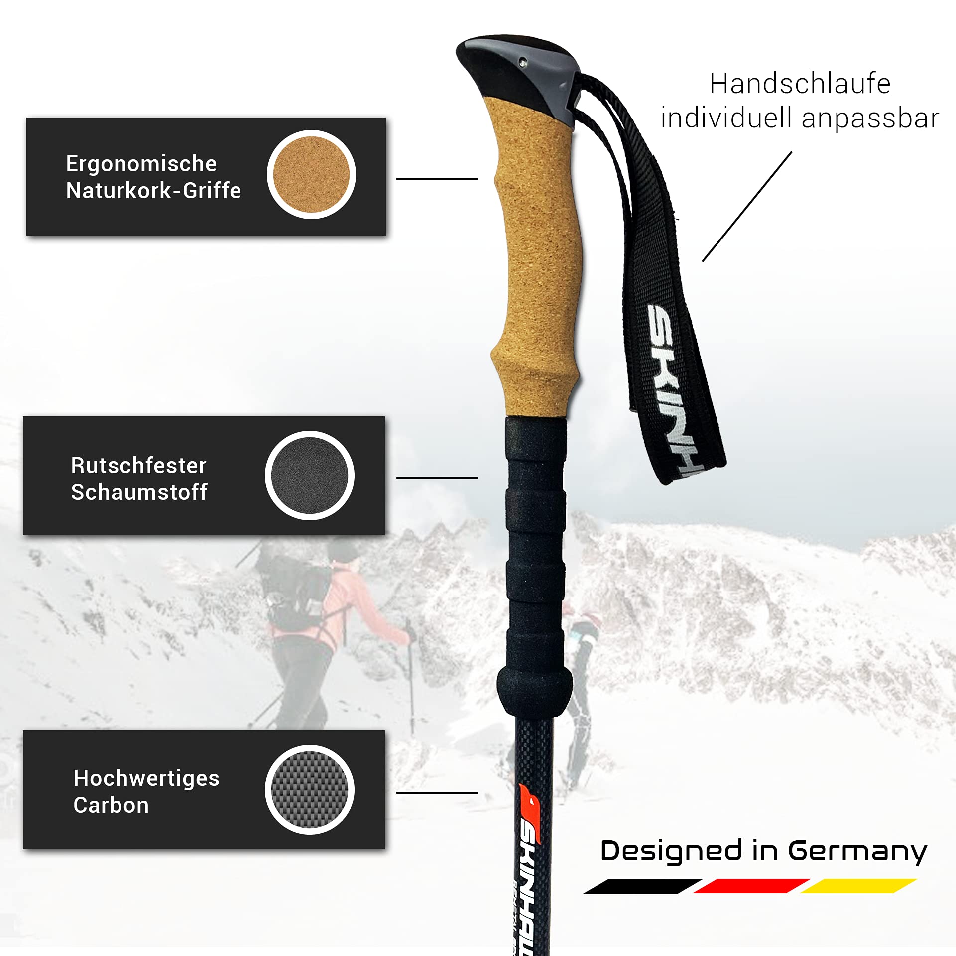 Skinhawk Kijki trekkingowe z włókna węglowego i nordic walking kijki trekkingowe dla kobiet i mężczyzn