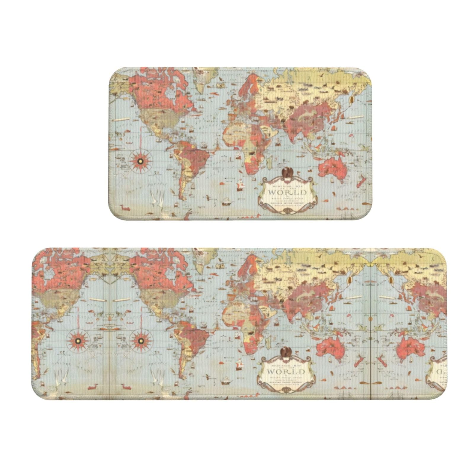 Alfombras de cocina lavables y antideslizantes: pack de 2 alfombrillas con diseño de mapas