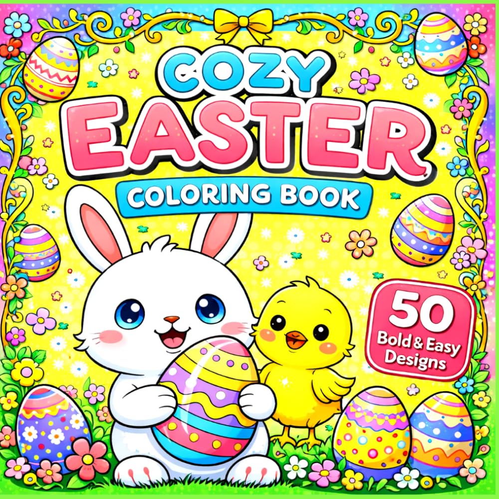 Cozy Easter Coloring Book: 50 Bold and Easy Bunny, Chick & Egg Designs | Relaxing Spring Coloring Book for Adults and Kids