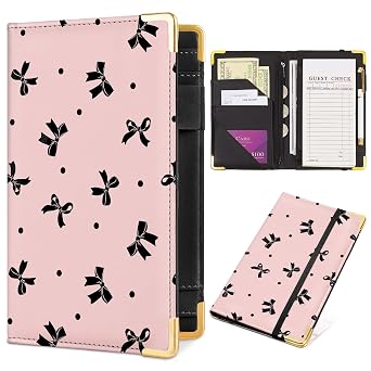 Server Book, PU Leather Server Books for Waitress with Zipper Pockets, Waitress Book with Pen Holder Fit Server Apron Check Presenters for Restaurants
