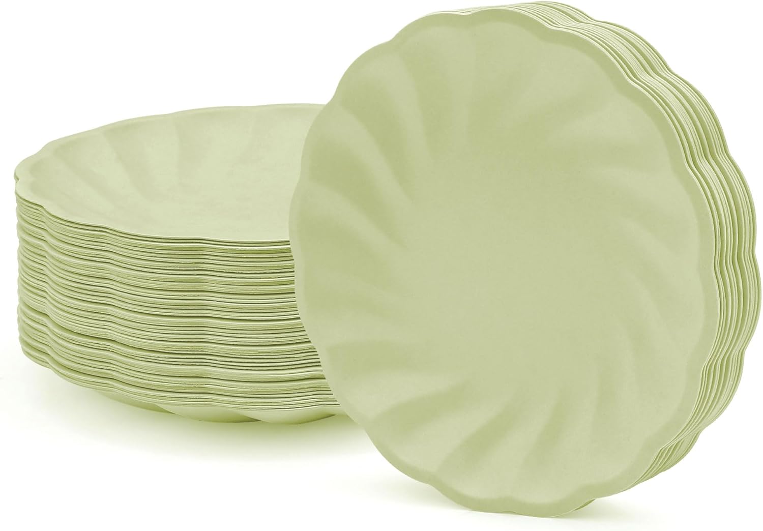 7″ Scalloped Compostable Plates (50 Pack) Eco-Friendly Disposable Plates Light Green for Outdoor Parties, Picnics & Events