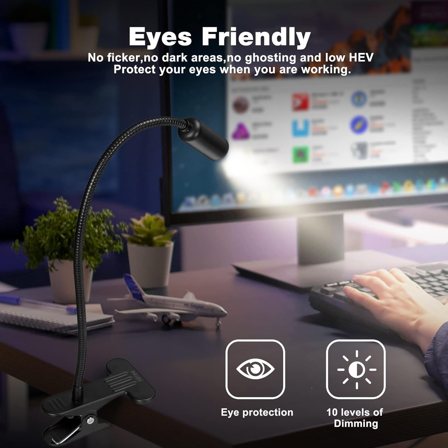 Hifree 5W Led Lampara Lectura Cama, 10 Niveles Lampara Pinza Cabecero Cama, Usb Interface Lampara para Leer en La Cama es adecuado para el Aprendizaje, Manicura, Manualidades, Maquillaje