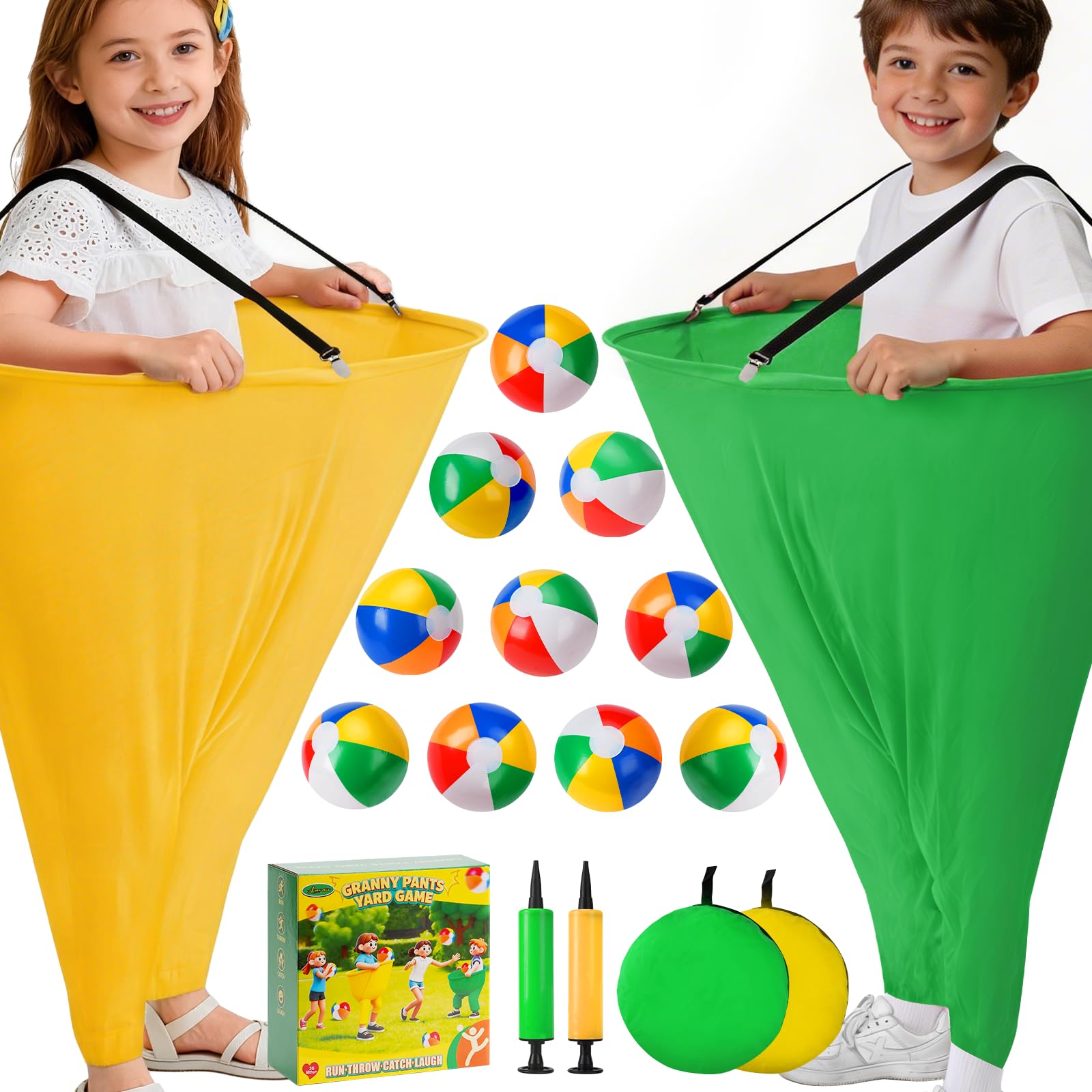 17-teiliges Granny Pants Hof-Spiel für Ostern, 2 übergroße Oma-Hosen-Spiele für draußen 10 Bälle, 2 Pumps, Wurfspiele für Erwachsene im Freien, ideal für Partys, Gartenpartys, Familientreffen