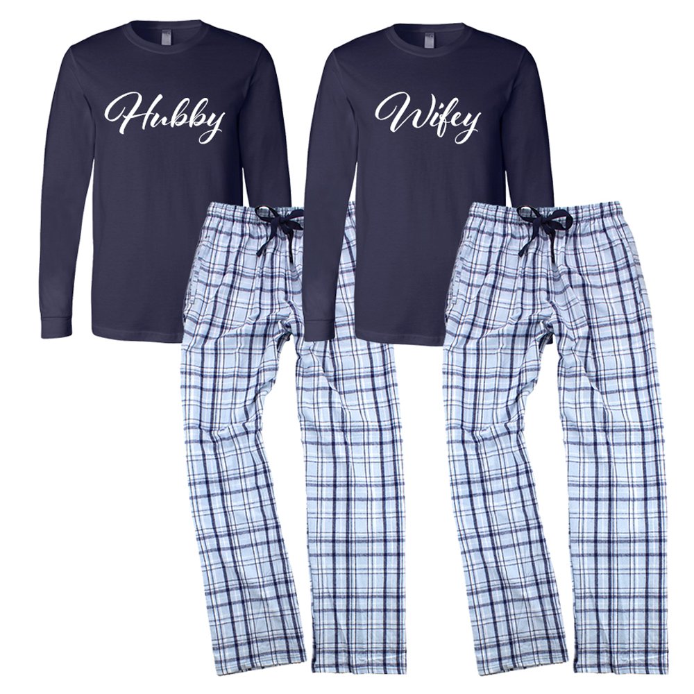 Classy BrideMatching Pajamas for Couples – “Wifey” or “Hubby” Navy PJ's
