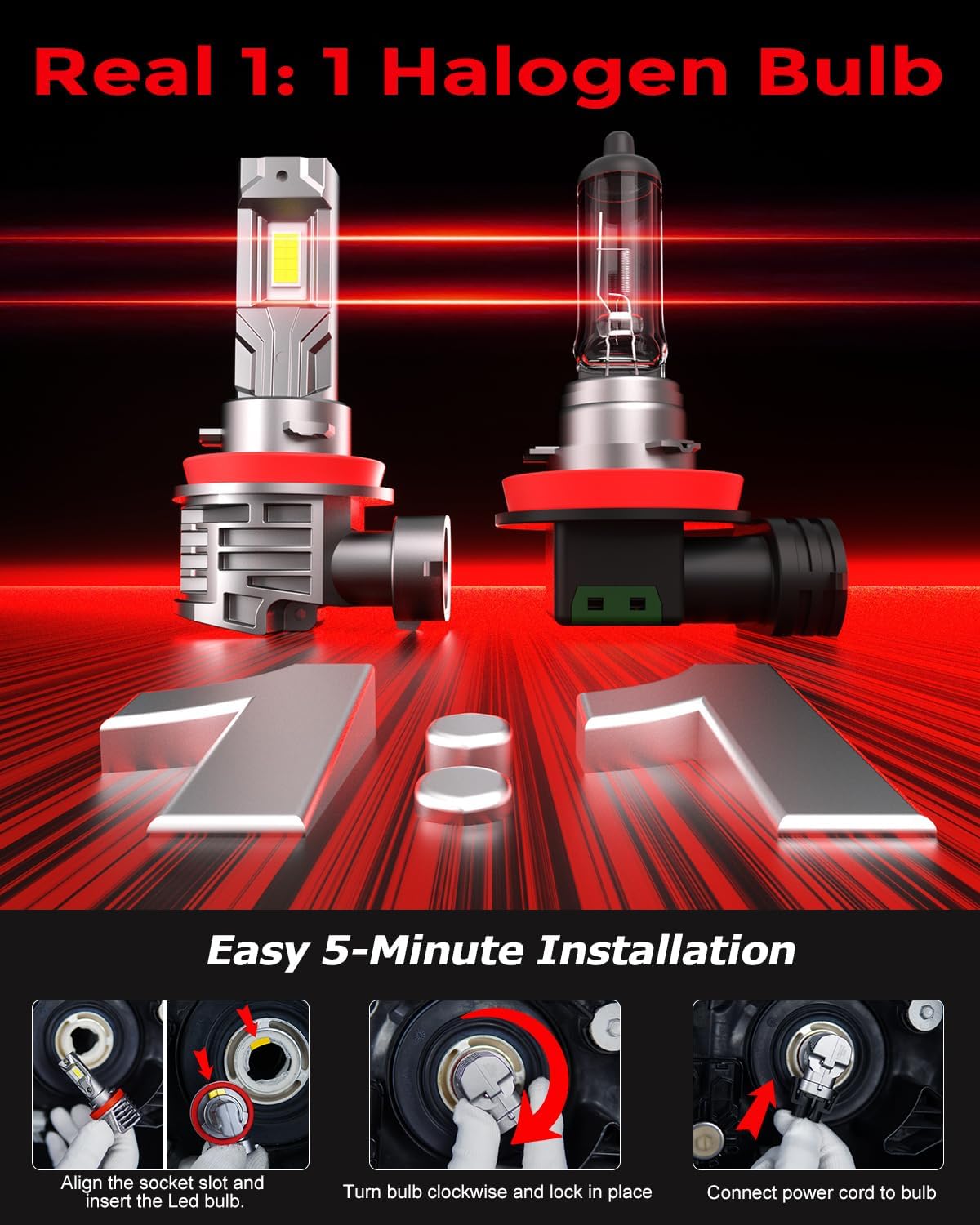 [2026 Upgrade] H 11 Led Bulbs, [latest & Brightest] 800% Brightness Fog Lights Bulbs Real 1:1 Mini Size Design, 6000k Cool White，Pack of 2