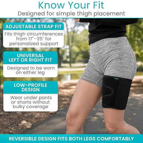 Vive Thigh Brace - Hamstring Quad Wrap - Adjustable Compression Sleeve