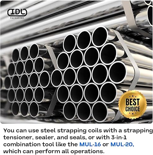 Miniatura 14 de IDL Packaging Bobina de fleje de acero de 1/2 pulgada x 0.020 pulgadas x 300 pies (resistencia a la rotura de 1100 libras) en caja de tablero