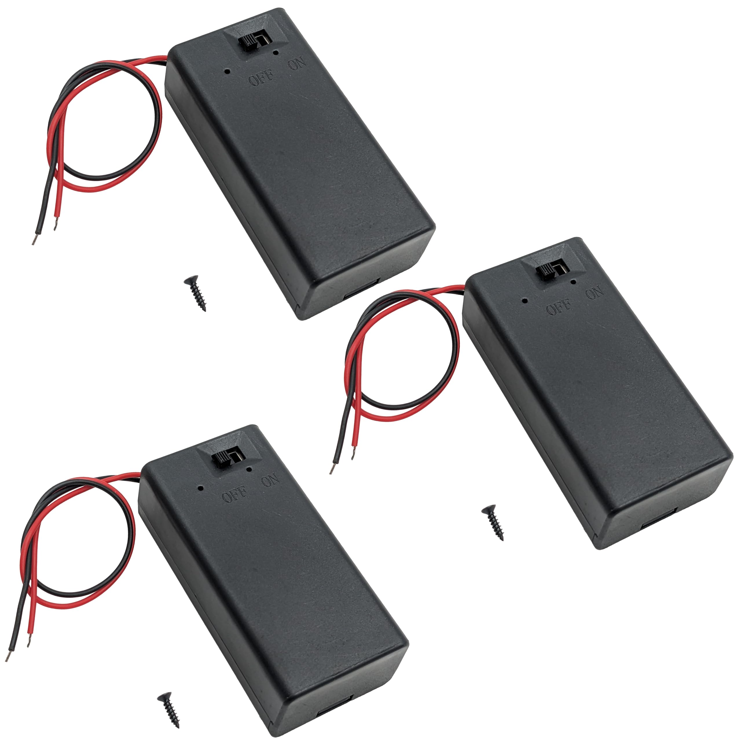 EX ELECTRONIX EXPRESS 3 Pack 9V Battery Holder with ON/Off Switch and Cover, Red & Black Wire Leads