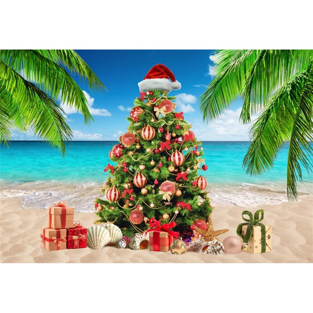 Pnylzzyxh Christmas Backdrop Beach Backdrop for Photography Christmas Banner Decorations 8x6ft Tropical Luau Party Decorations Xmas Tree Palm Photo
