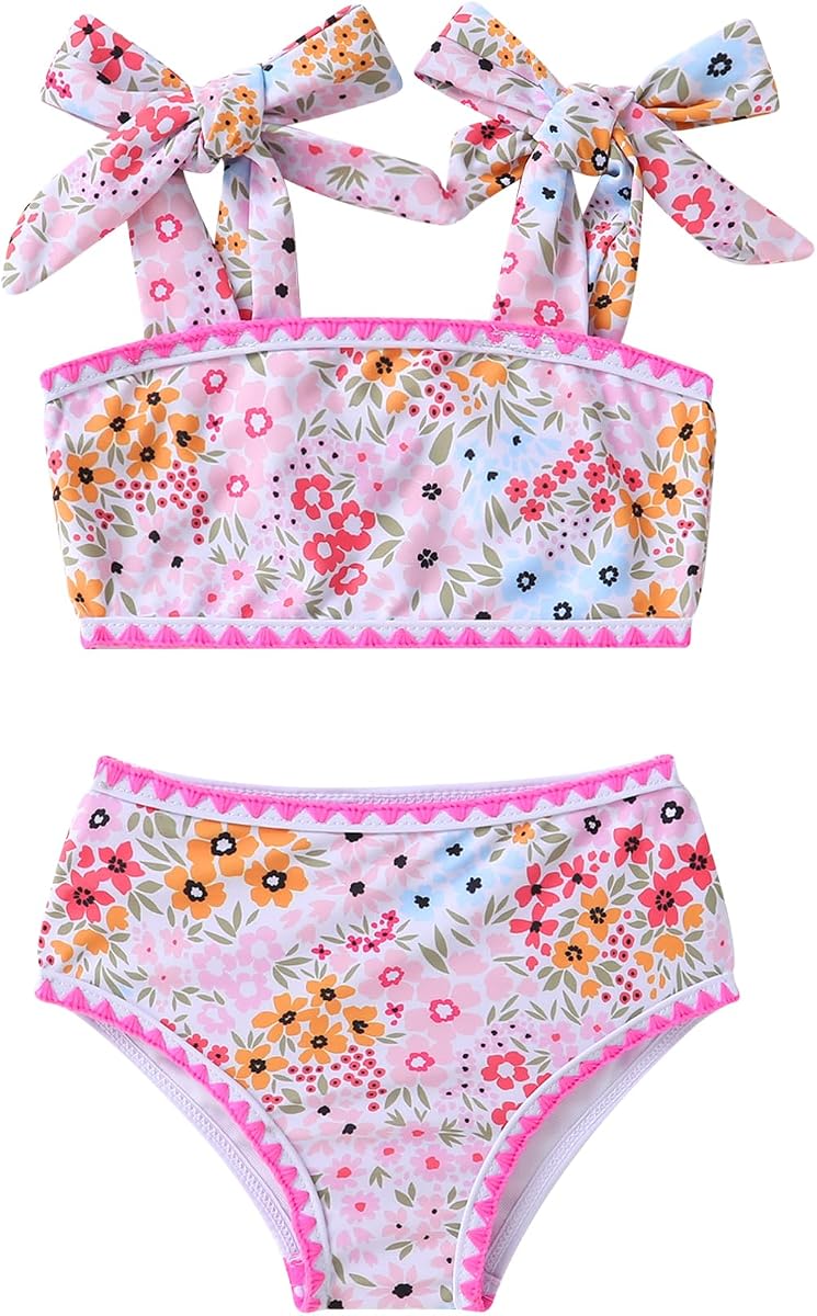 Traje de baño de dos piezas para niñas pequeñas, traje de baño a rayas con bloques de Color, traje de baño de playa de verano 18M-5T