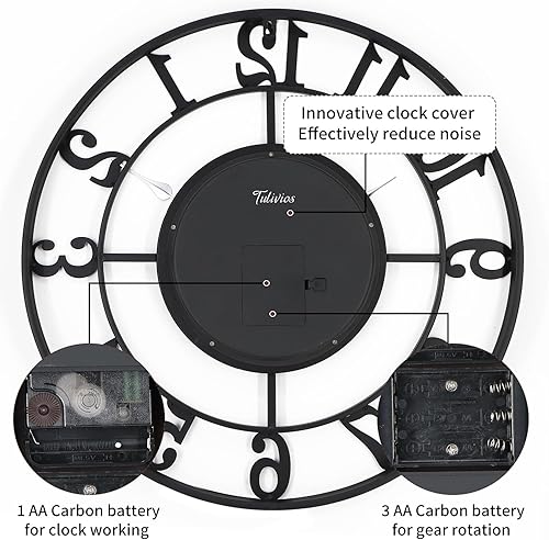 Miniatura 6 de Relojes de pared grandes de 24 pulgadas para decoración de sala de estar con engranajes móviles, reloj de pared grande industrial Steampunk, relojes
