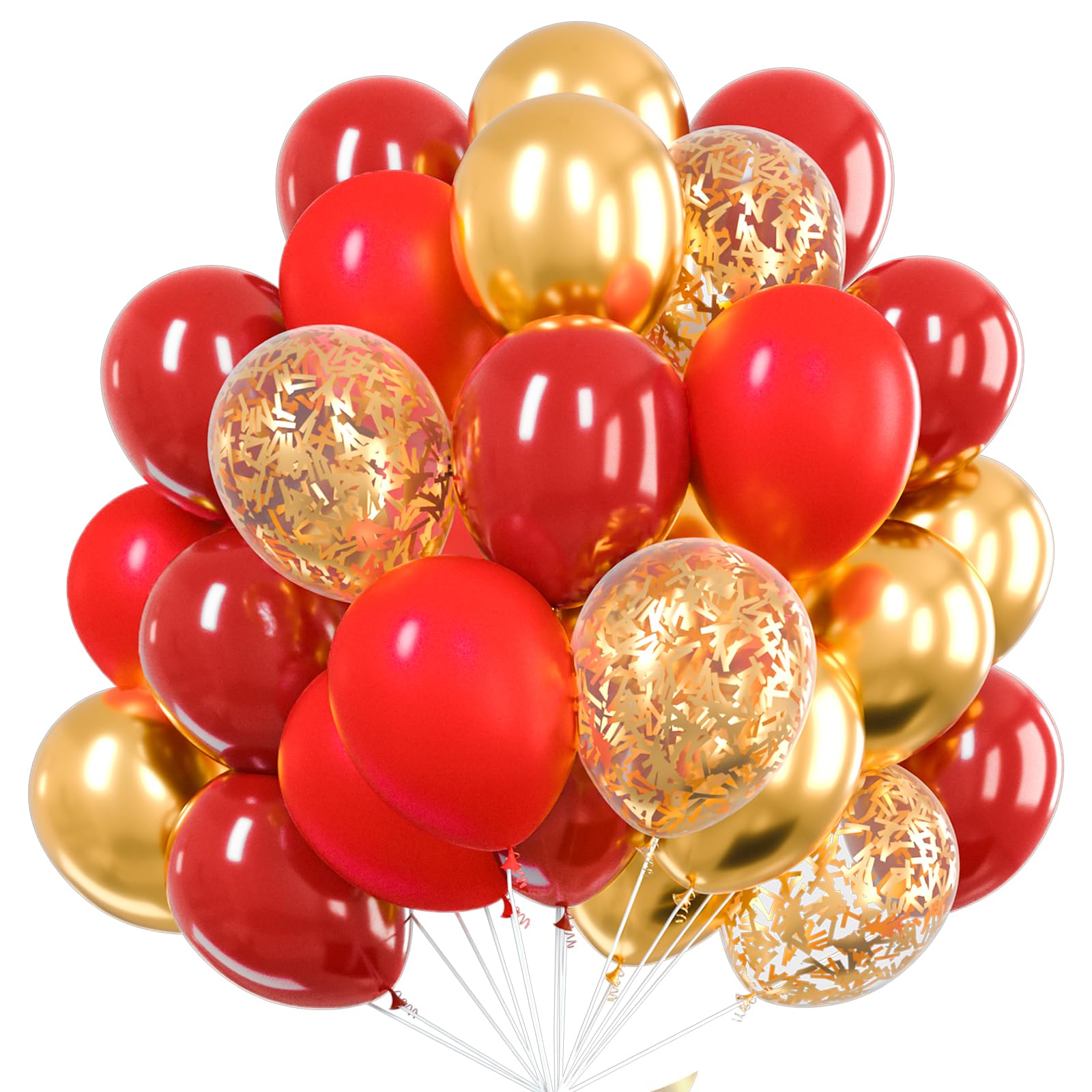 PartyWoo Red and Gold Balloons 66pcs 12 10 Inch Matte Red Burgundy Metallic Chrome Gold Confetti Balloons for Graduation Baby Shower Birthday New Year's Eve Anniversary Christmas Party Decorations
