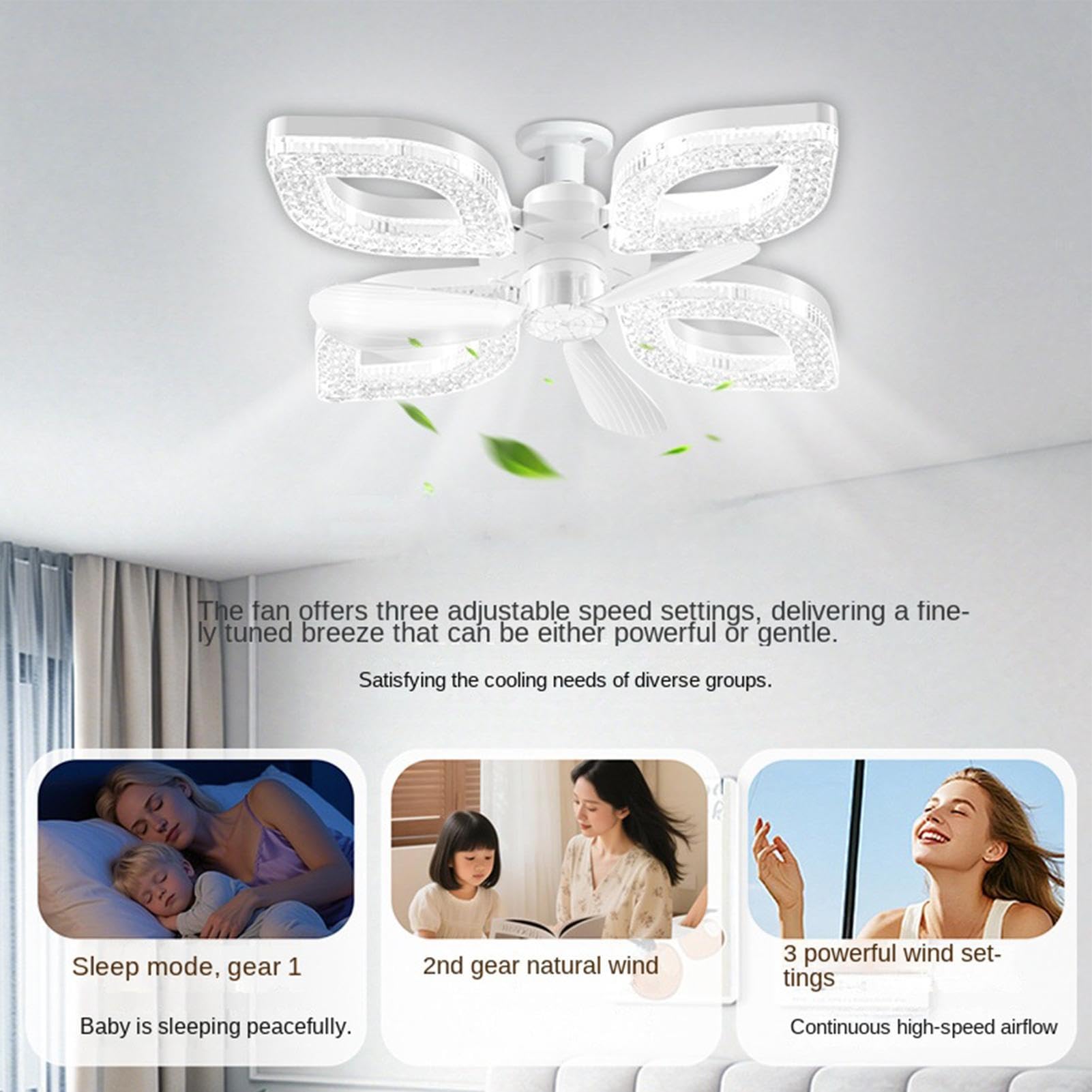 Ventilatori da Soffitto con 3 Velocità, Dimmerabile 3000K-6500K, Timer