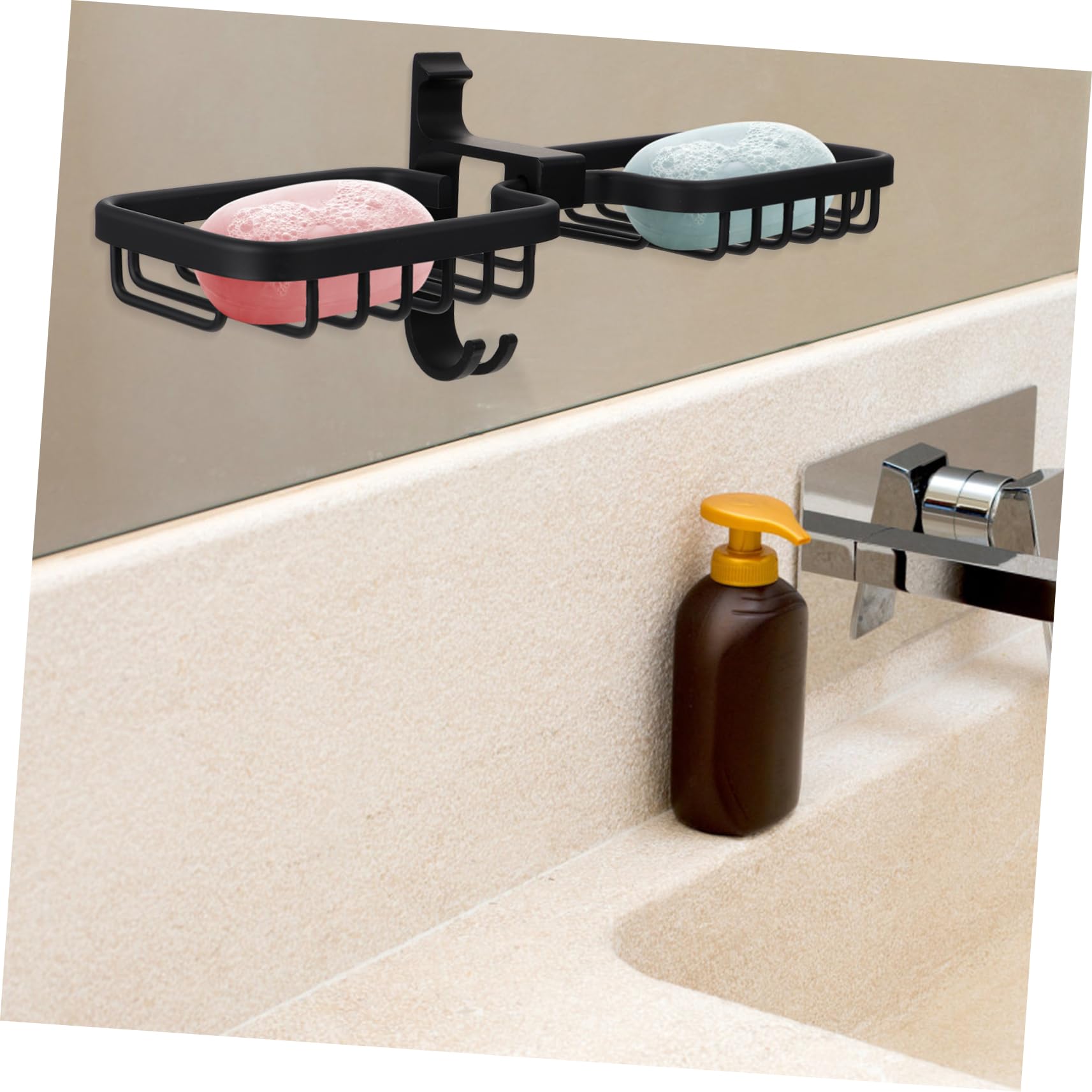 Jabonera de Pared de Aluminio Espacial Negra, Doble | Desmontable, Adhesivo sin Clavos, Gran Capacidad de Carga, para Baño y Cocina
