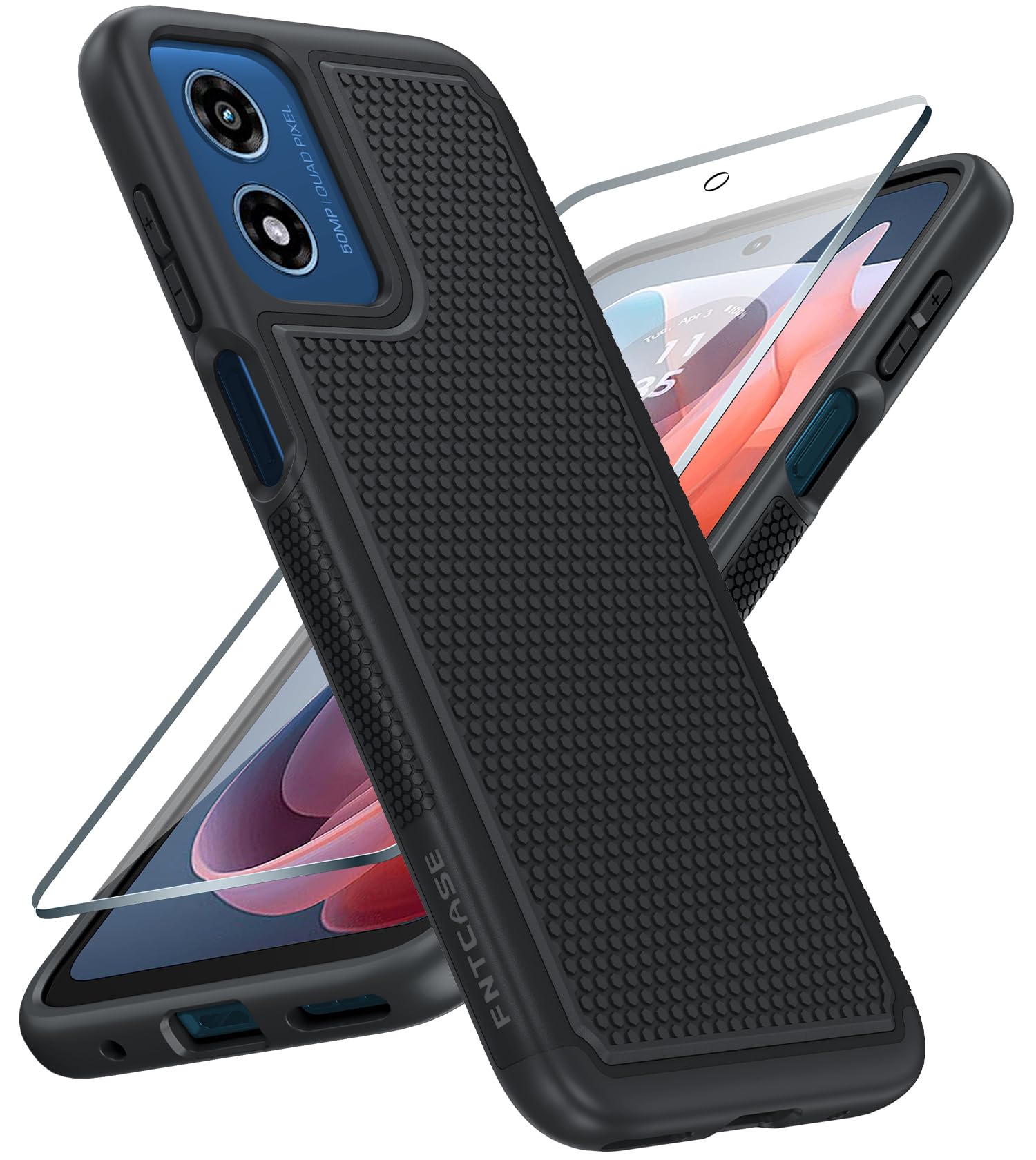 FNTCASE for Motorola Moto G-Play-2024 Case: Dual Layer Protective Heavy Duty Cell Phone Cover Shockproof Rugged with Non Slip Textured Back - Military Protection Bumper Tough (Black)Global Recycled StandardGlobal Recycled StandardGlobal Recycled Standard