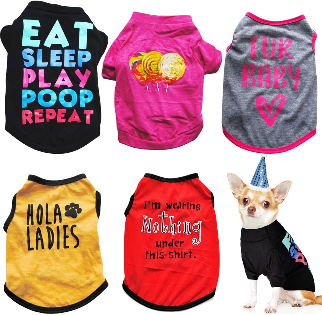 TOMVAES 5 Pieces Dog Shirt Puppy Sweatshirt Pet Sleeveless Short Sleeve Vest Girl Boys Dog Clothes Doggy Female Apparel for Small to Medium Dogs Puppy Cat (Small)
