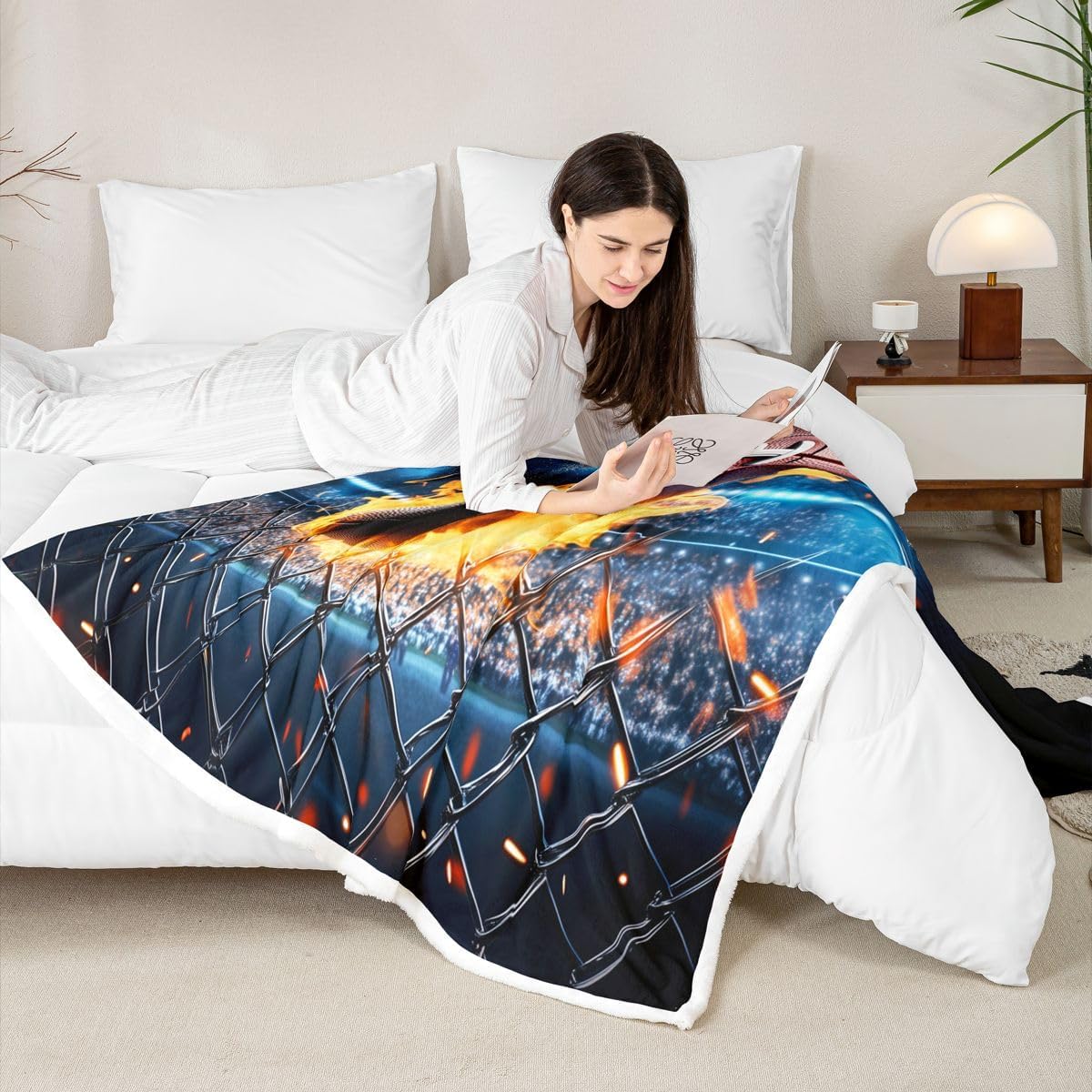3D America Football Sherpa Blanket Football Plush Blanket Sports Fleece Throw Blanket for Bed Sofa Couch Kids Soccer Ball Warm Fuzzy Blanket Ultra Soft Room Decor Competitive Games Twin 60"x80"