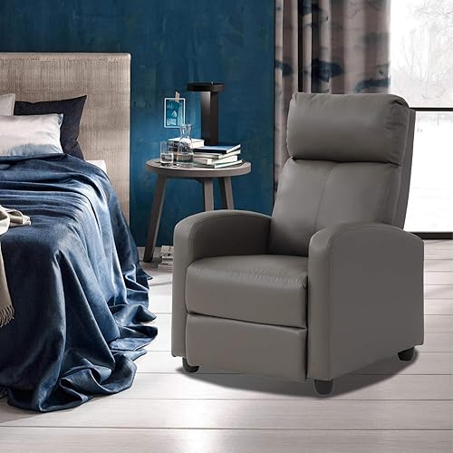 Miniatura 1 de Silla reclinable moderna para sala de estar, dormitorio y oficina, asiento reclinable acolchado de piel sintética gris con altura ajustable y diseño