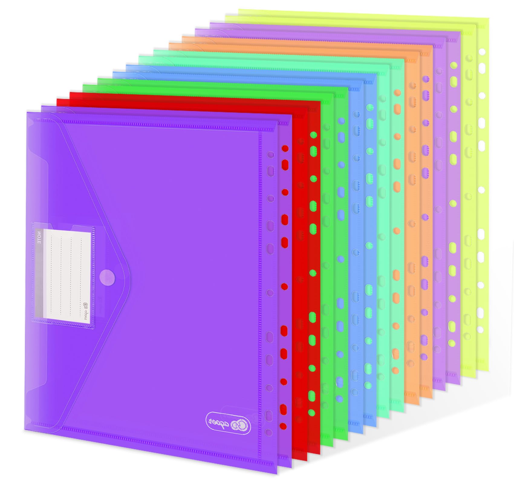 Large A4+ Plastic Wallets with Punched Pockets,32 pcs 8 Colours Punched Document Folder with Label Pocket & Hook and Loop Closure,11 Hole Ring Binder for Home,School,Travel and Storage
