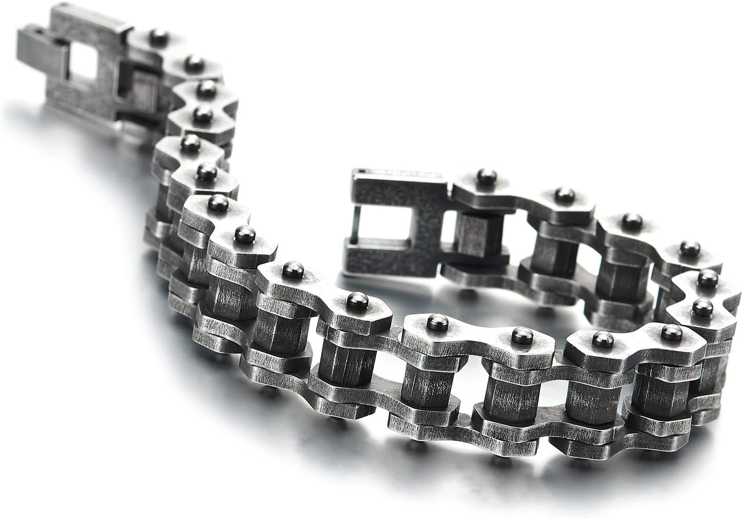 COOLSTEELANDBEYOND Men Masculine Hexagon Motorcycle Bike Chain Bracelet Stainless Steel Old Metal Treatment Retro Style - Image 4