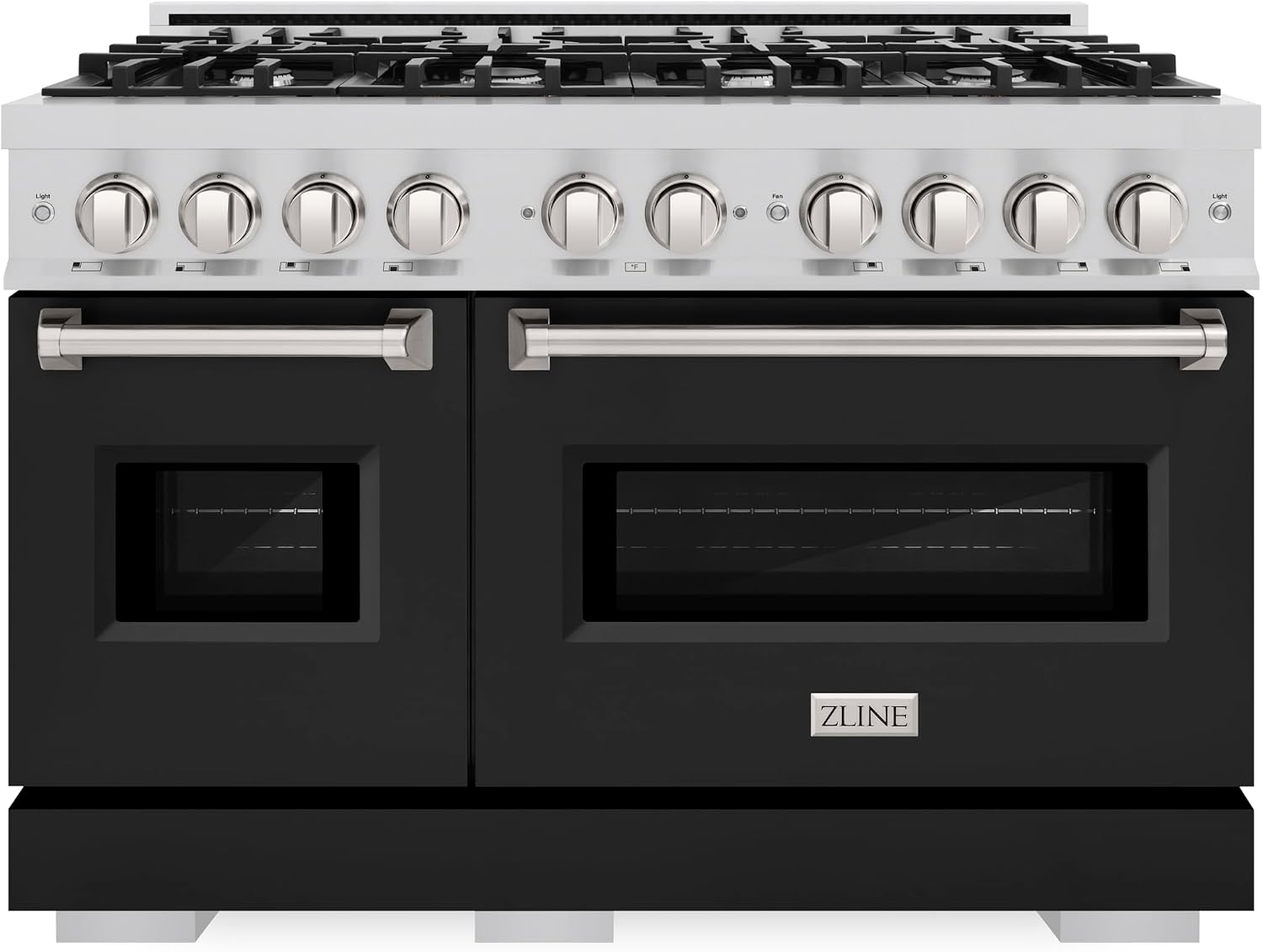 ZLINE 48 in. 6.7 cu. ft. Classic Double Oven Dual Fuel Range with 8 Burner Gas Cooktop in Stainless Steel with Black Matte Doors (CDR-BLM-48)