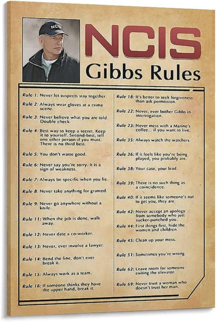 NCIS-Gibbs Rules Poster Canvas Art Poster And Wall Art Picture Print Modern Family Bedroom Decor Posters 24x36inch(60x90cm)