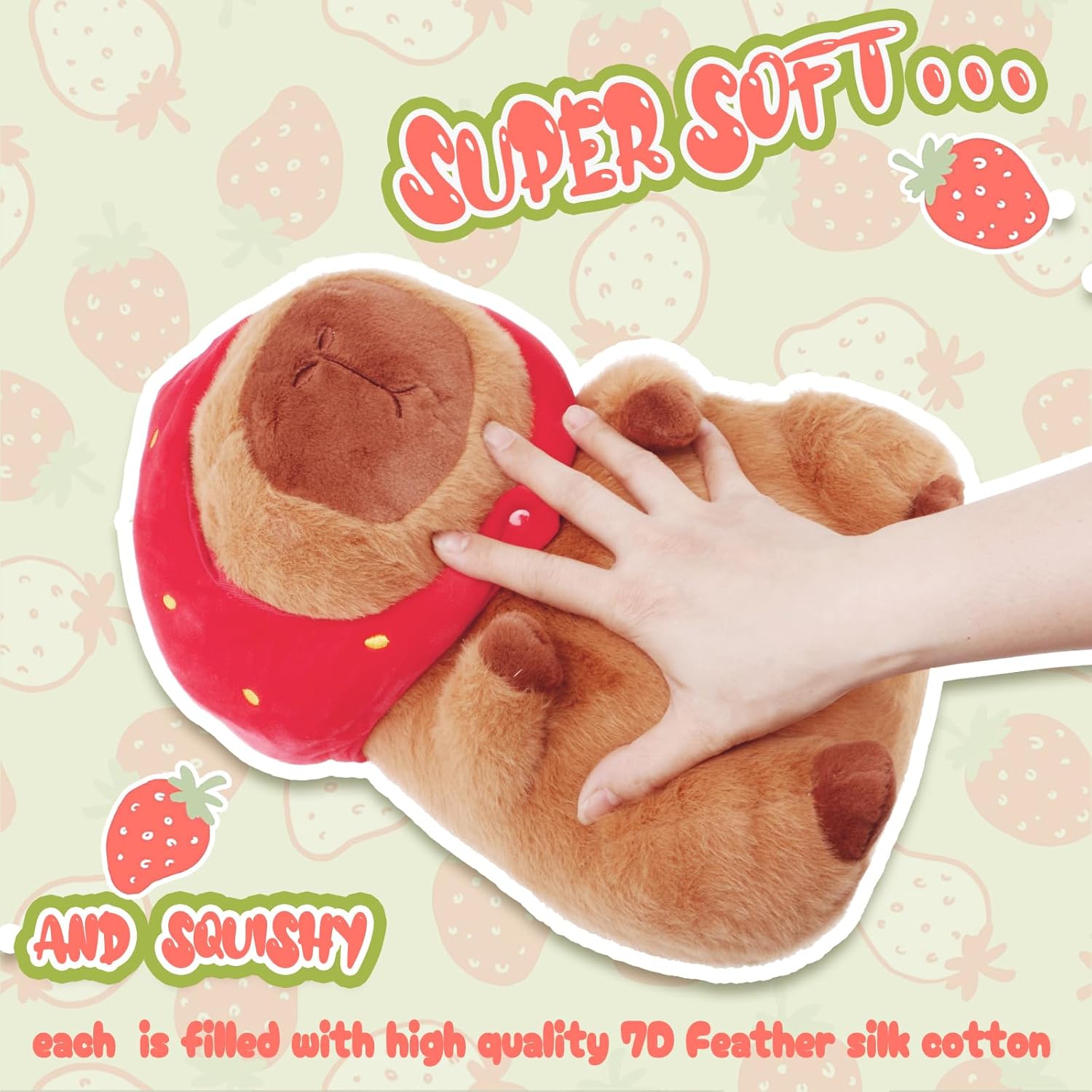 RichRabbit Cute Capybara Plush Capibara Stuffed Animal Plushies Toys Hugging Gifts for Kids Brown Plush Wear Strawberry Hat Soft 9 inch