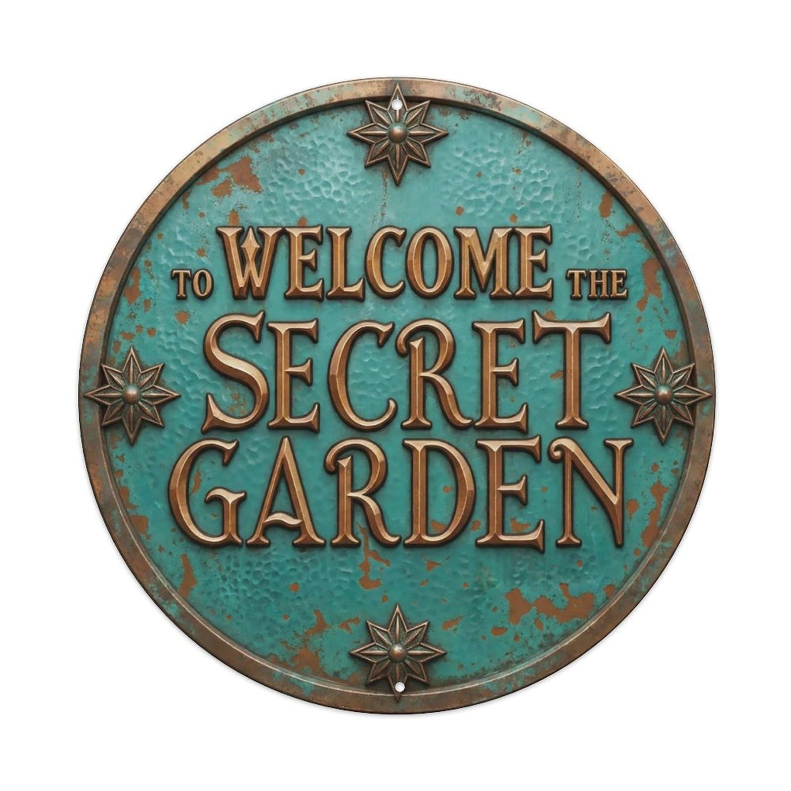 Vintage Welcome Secret Garden Embossed Metal Tin Sign
