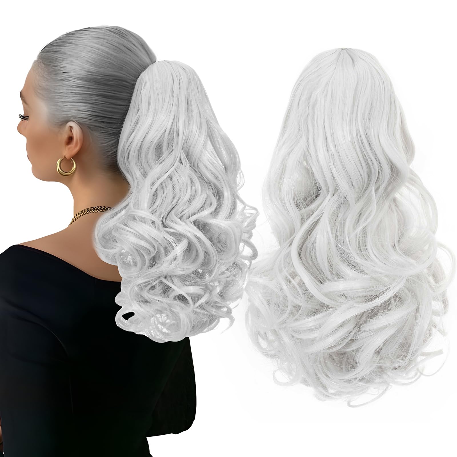 Silk-co 11" Short Curly Ponytail Extension Hair Pieces for Women Hair Extension Clip in Ponytail Hair Extensions Classic Natural Hair