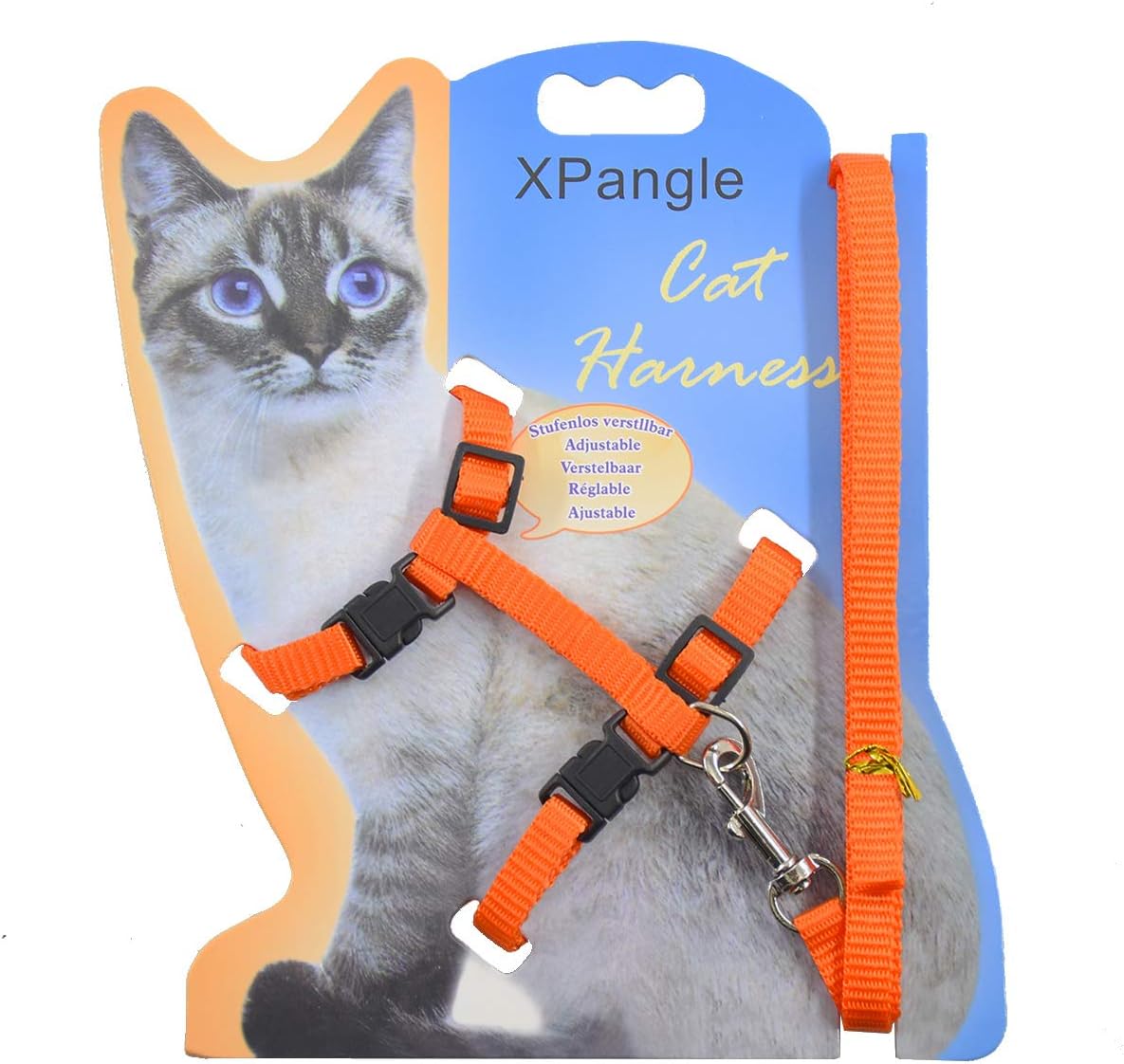 Cat Harness and Leash Adjustable Nylon Halter Harness Kitten Nylon Strap Belt Safety Rope Leads (Orange)