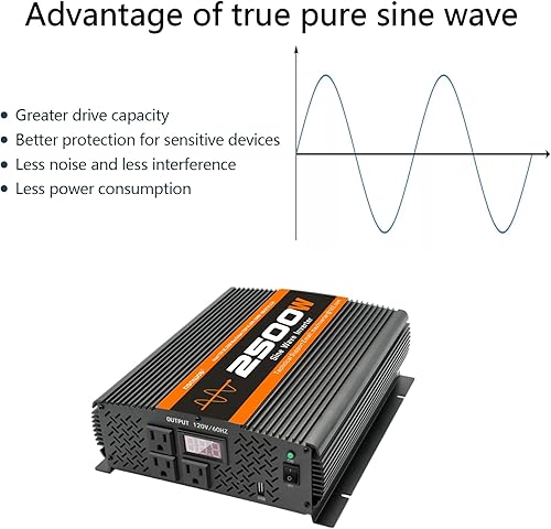 Miniatura 4 de NGNWOB Inversor de onda sinusoidal pura de 2500 W, inversor de corriente de 2500 W, inversor de corriente de 12 V a 110 V120 V para vehículos