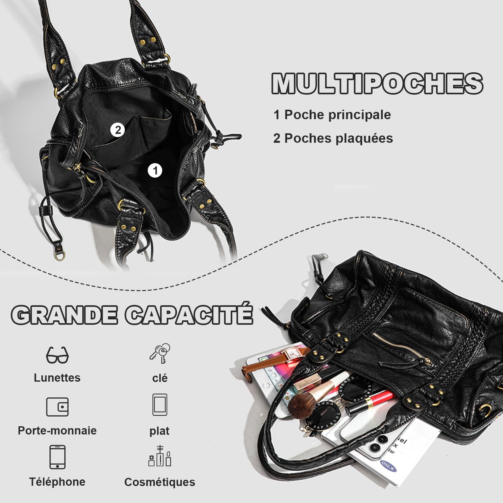 Sac a Main Femme Cuir - Sac a Main pour Les Cours Lycee - Grand Vintage City Bag Sacs à bandoulière Fourre Tout Femme pour le travail et les voyages