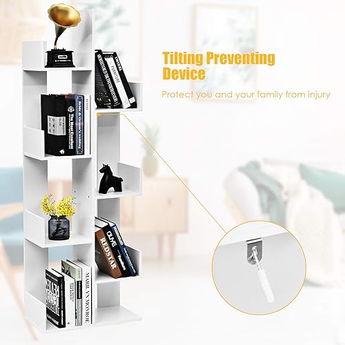 Miniatura 7 de Tangkula Estantería de 8 estantes, estantería de árbol con 8 estantes para libros, divisores de habitación independientes, 57 x 20 x 10 pulgadas,