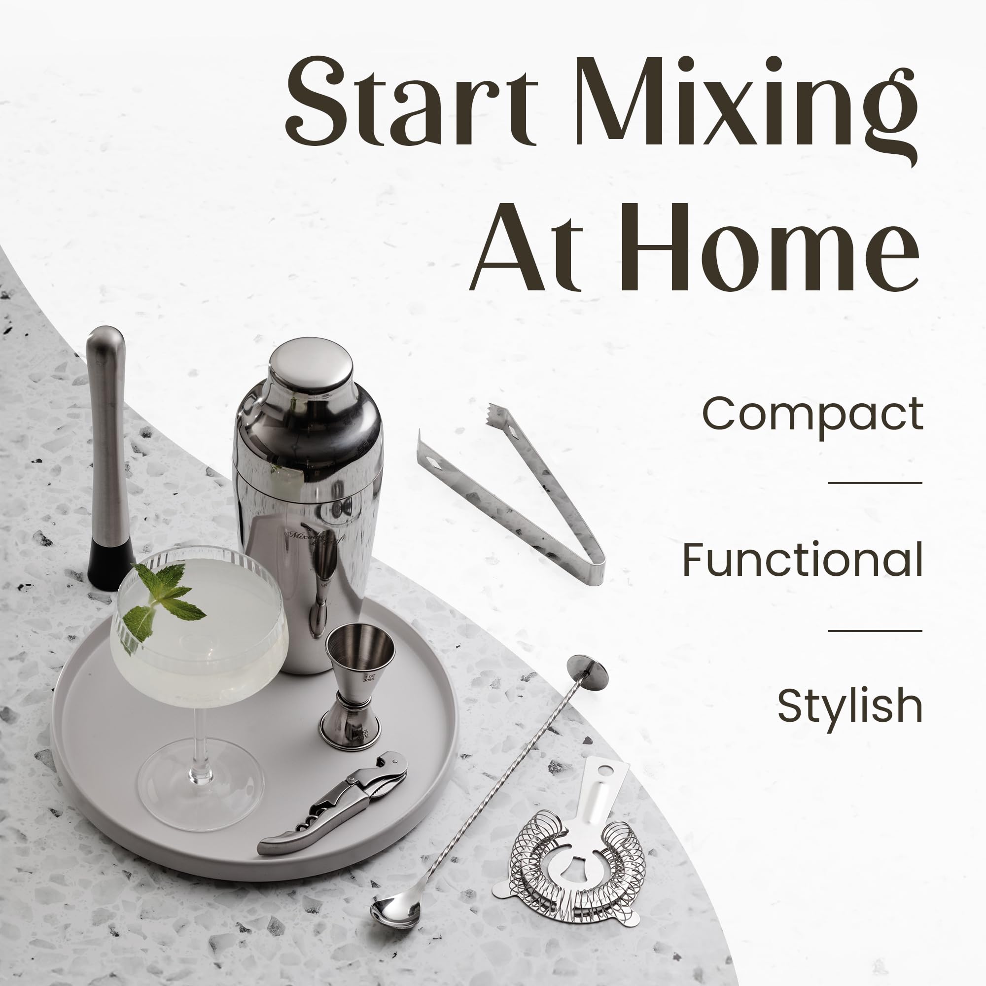 Mixology & Craft Cocktail Set 15-TLG. - Cocktail Shaker Set aus Edelstahl mit Bar Zubehör - Silber