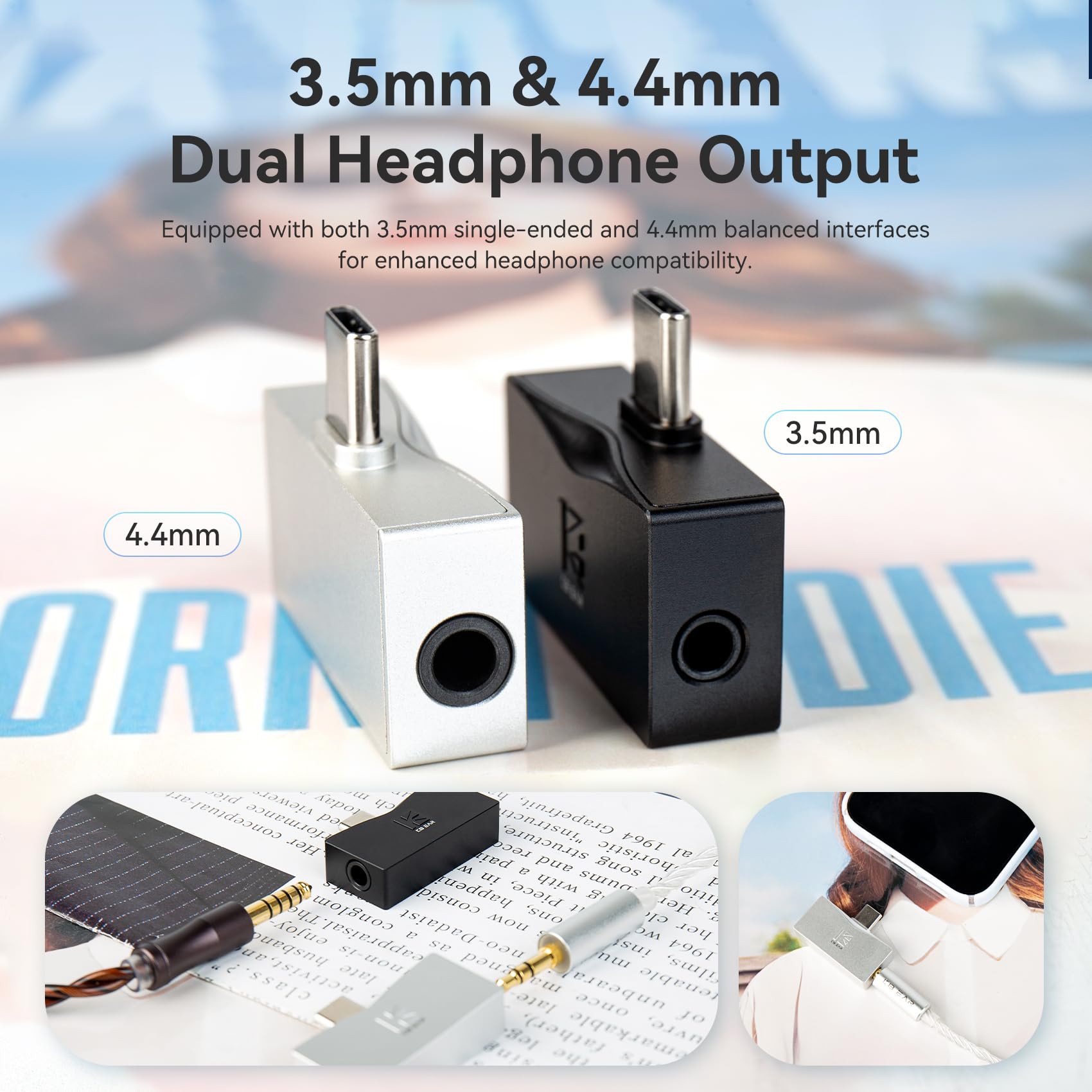 Yinyoo KBEAR Luma TC06 Amplificateur pour Écouteurs, Mini Ampli DAC Portable, Sortie USB C vers 3.5mm/4.4mm Équilibrée, Haute Résolution 32bit/384kHz, Ampli HiFi pour Smartphone/PC (Noir)