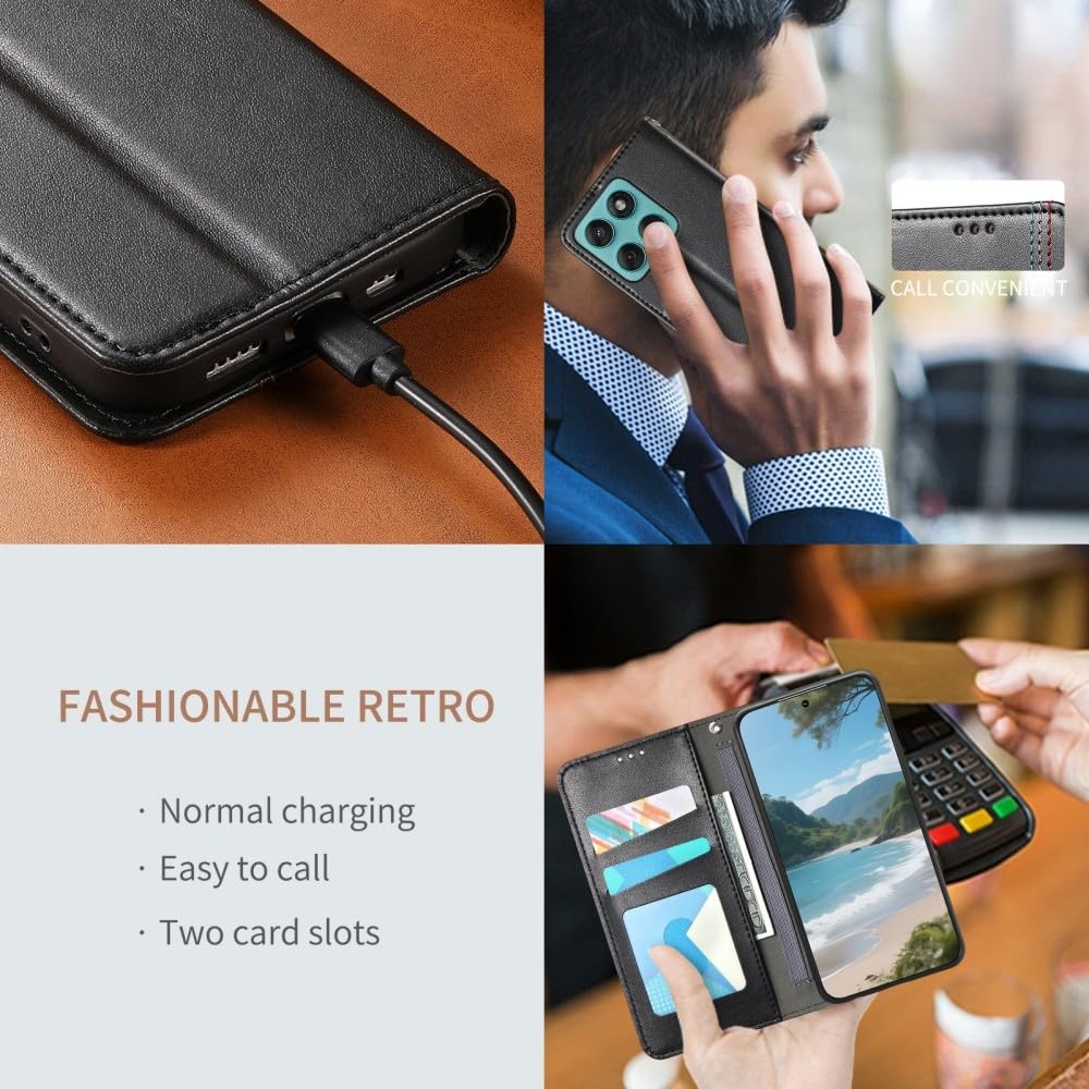 Generic Étui compatible avec Xiaomi Redmi 14C 4G (couleur : noir) élégant en cuir magnétique portefeuille à rabat arrière Premium
