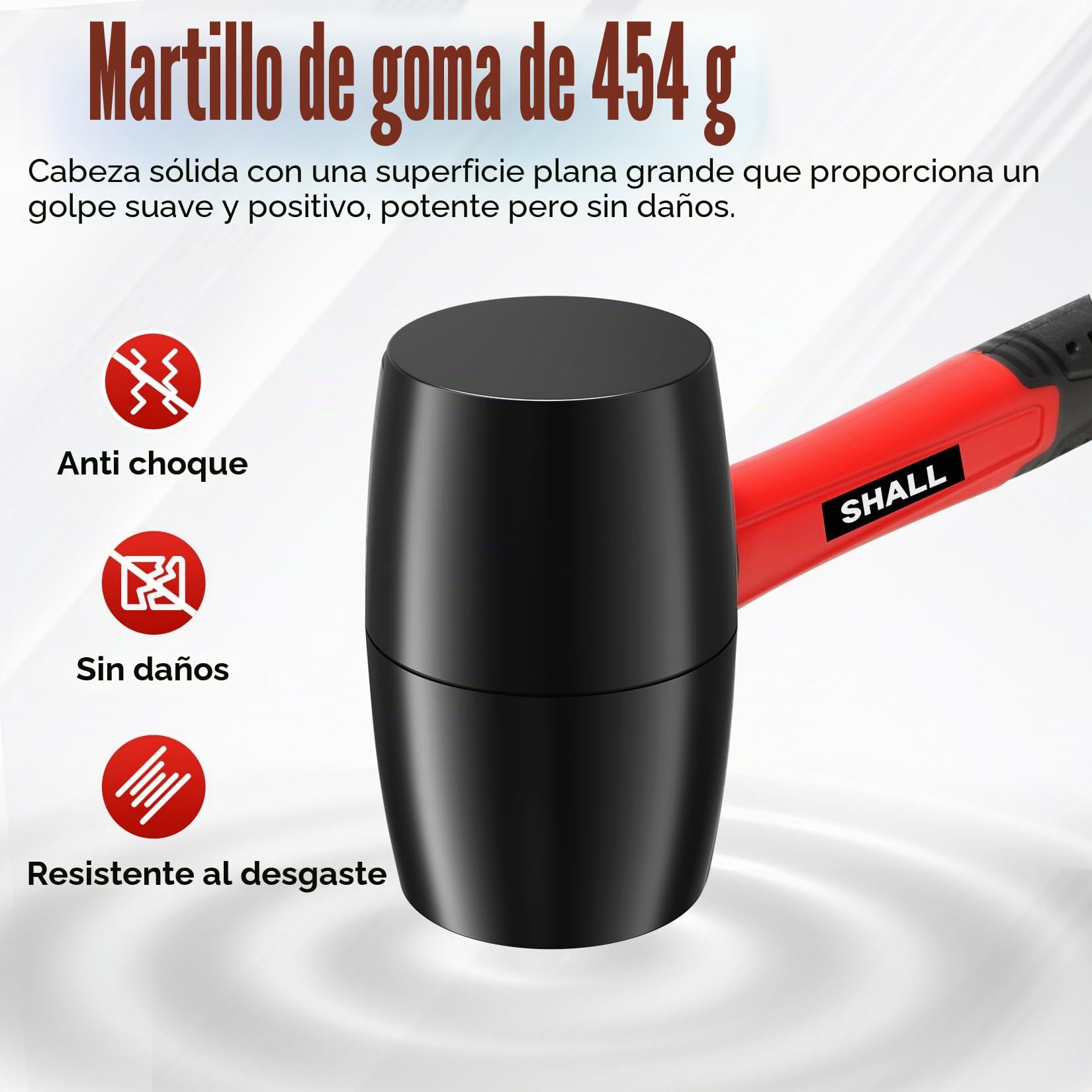 SHALL Juego de martillos de goma de 2 piezas, mazo de goma de 16 oz y mazo suave de doble cara de 40 mm, mango de fibra de vidrio a prueba de golpes con agarre acolchado