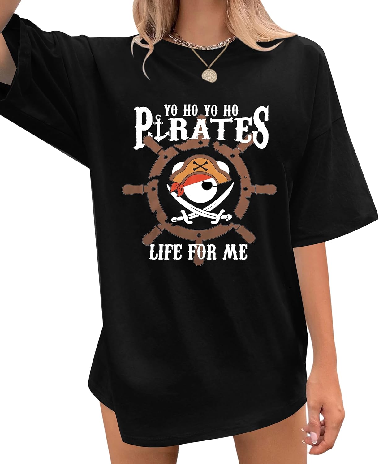 Pirate Shirts Women Yo Ho Yo Ho A Pirate Life for Me Graphic Tee Oversized Family Cruise Trip Causal Tee Top - Image 5