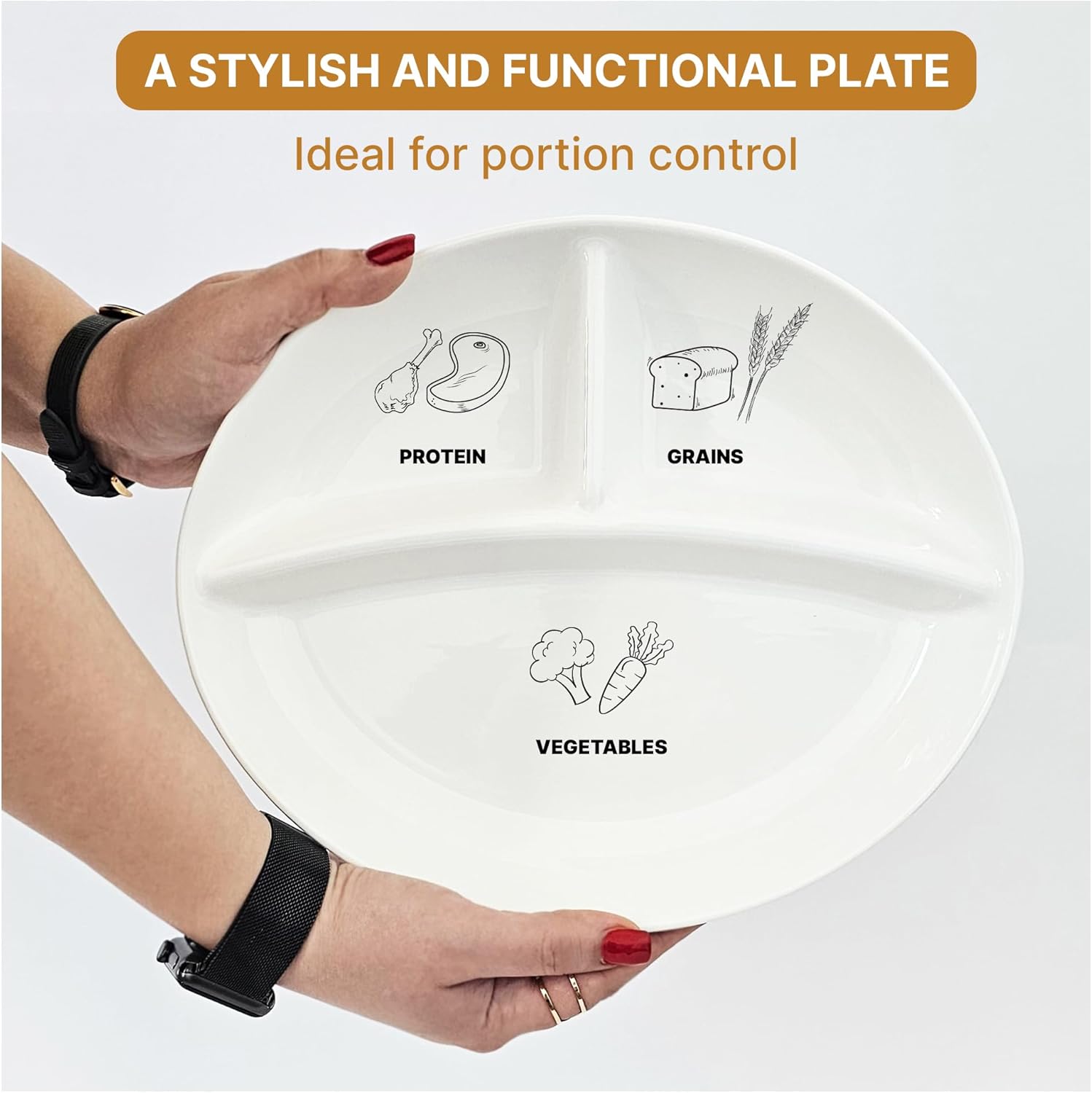 Portion Control Plate for Adults, Divided Plate for Weight loss, Ideal for Bariatric and Diabetic and Healthy Diets, Durable and Easy to Clean-porcelain - Image 3