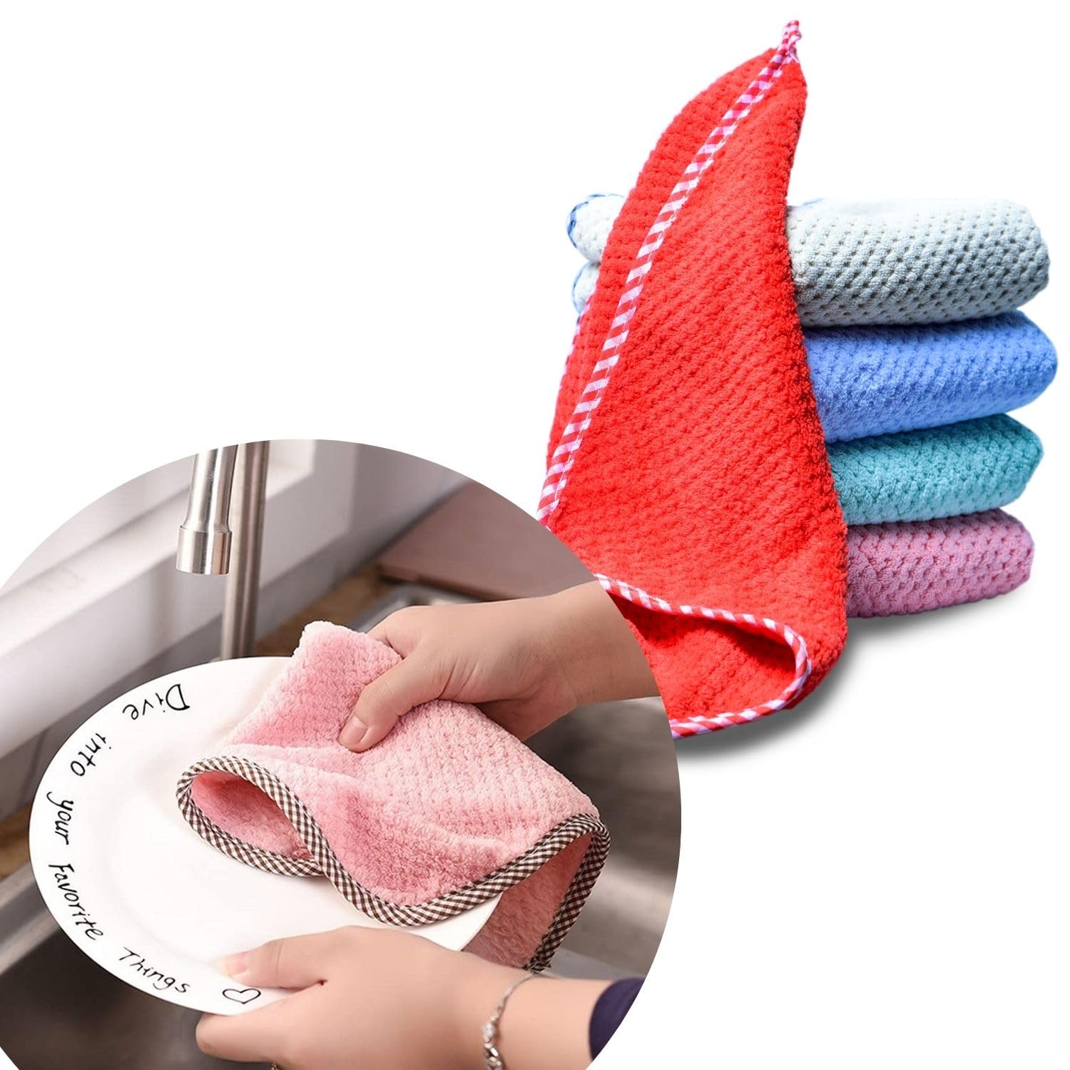 MAXOSHINE Dish Drying Towel for Kitchen with Hanging Loop-Coral Fleece Microfiber Kitchen Napkins for Drying Utensils Vessels-30 x 30 cm-Multicolor (Pack of 10) (B0C8PQHT65) Amazon Price History, Amazon Price Tracker