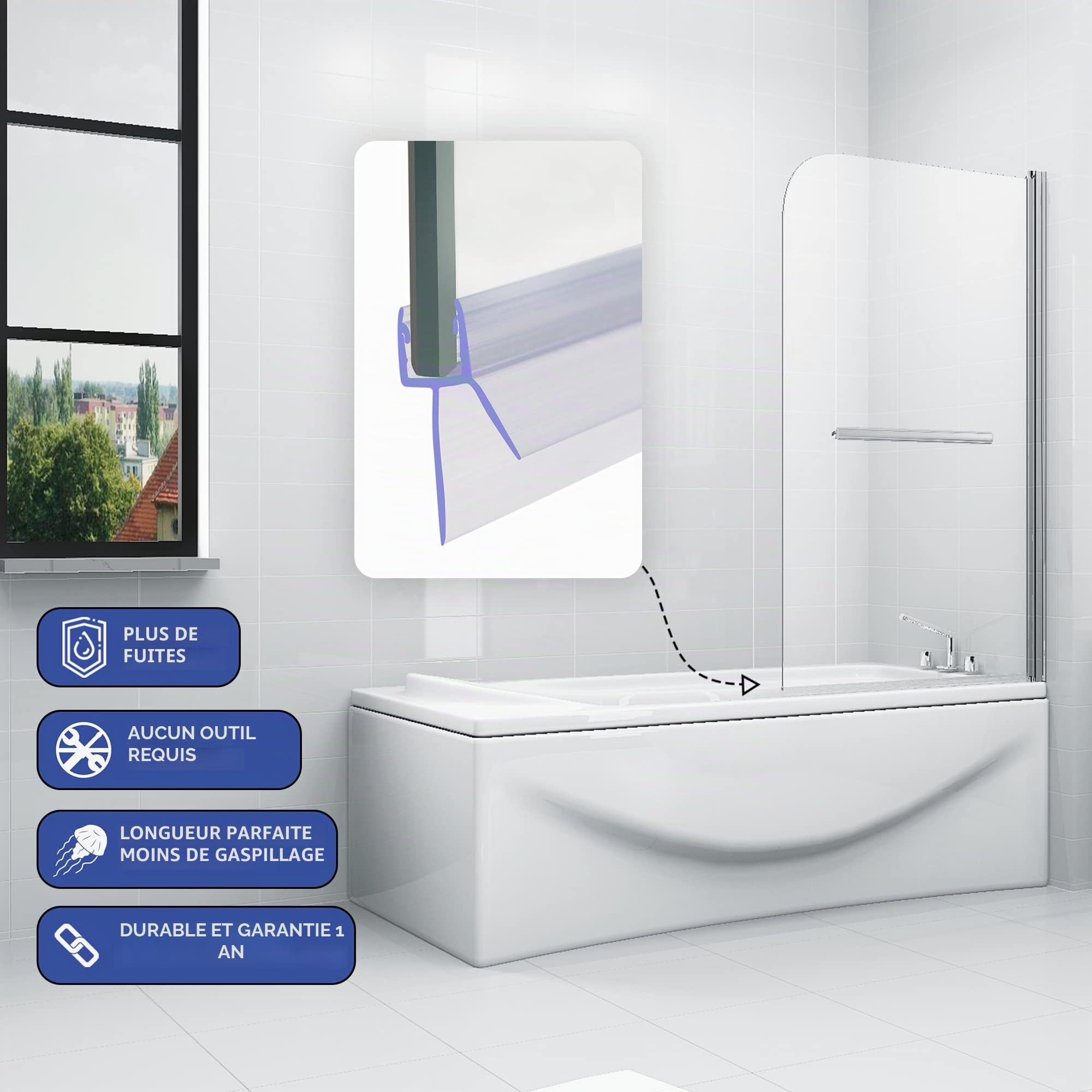 HNNHOME® Joint de porte de douche pour paroi en verre de 4 à 6 mm avec écart maximal de 16 mm