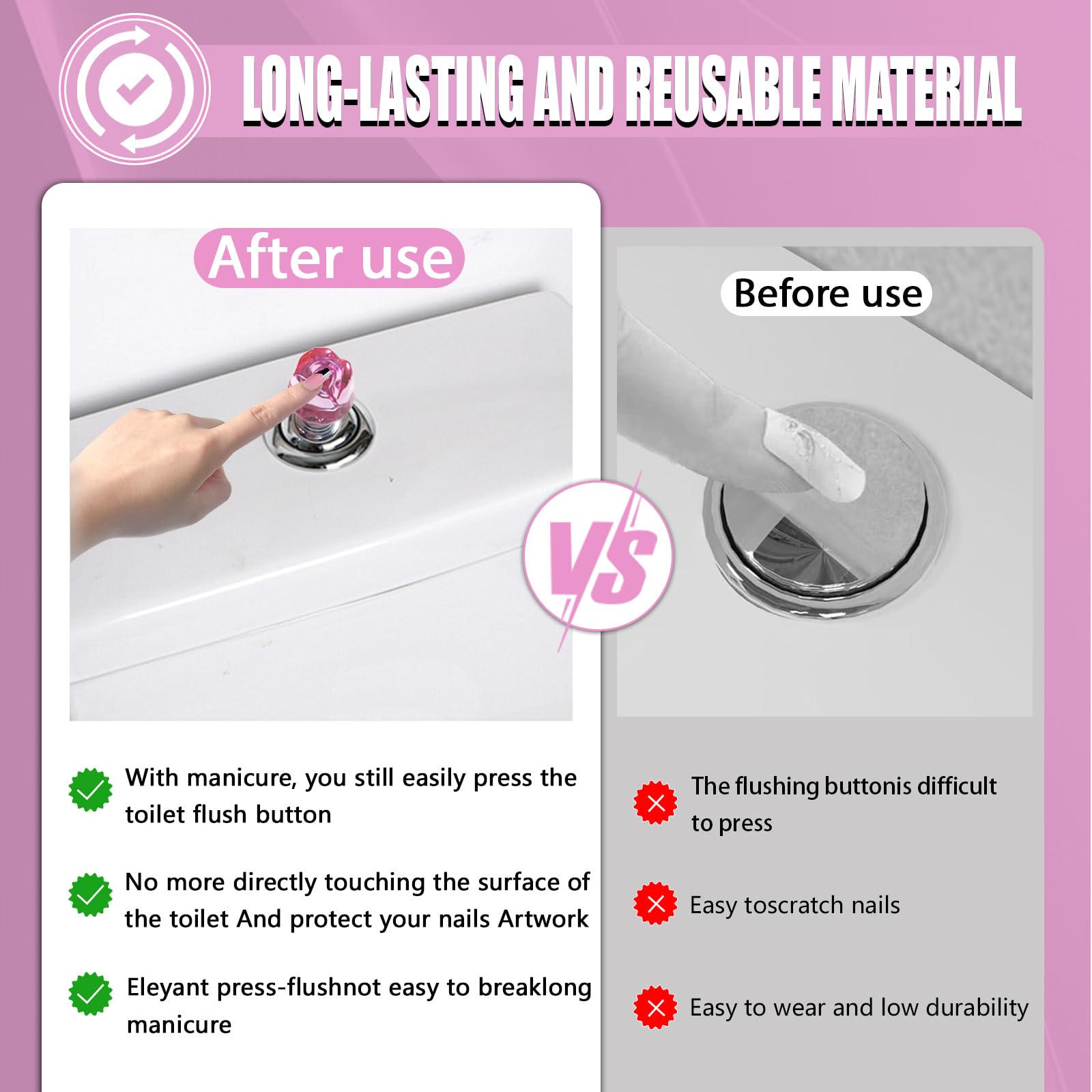 2pcs Toilet Push Button Flush Replacement, Drawer Pull Handle Toilet Flush Tank Button for Bathroom(Pink) - Image 4