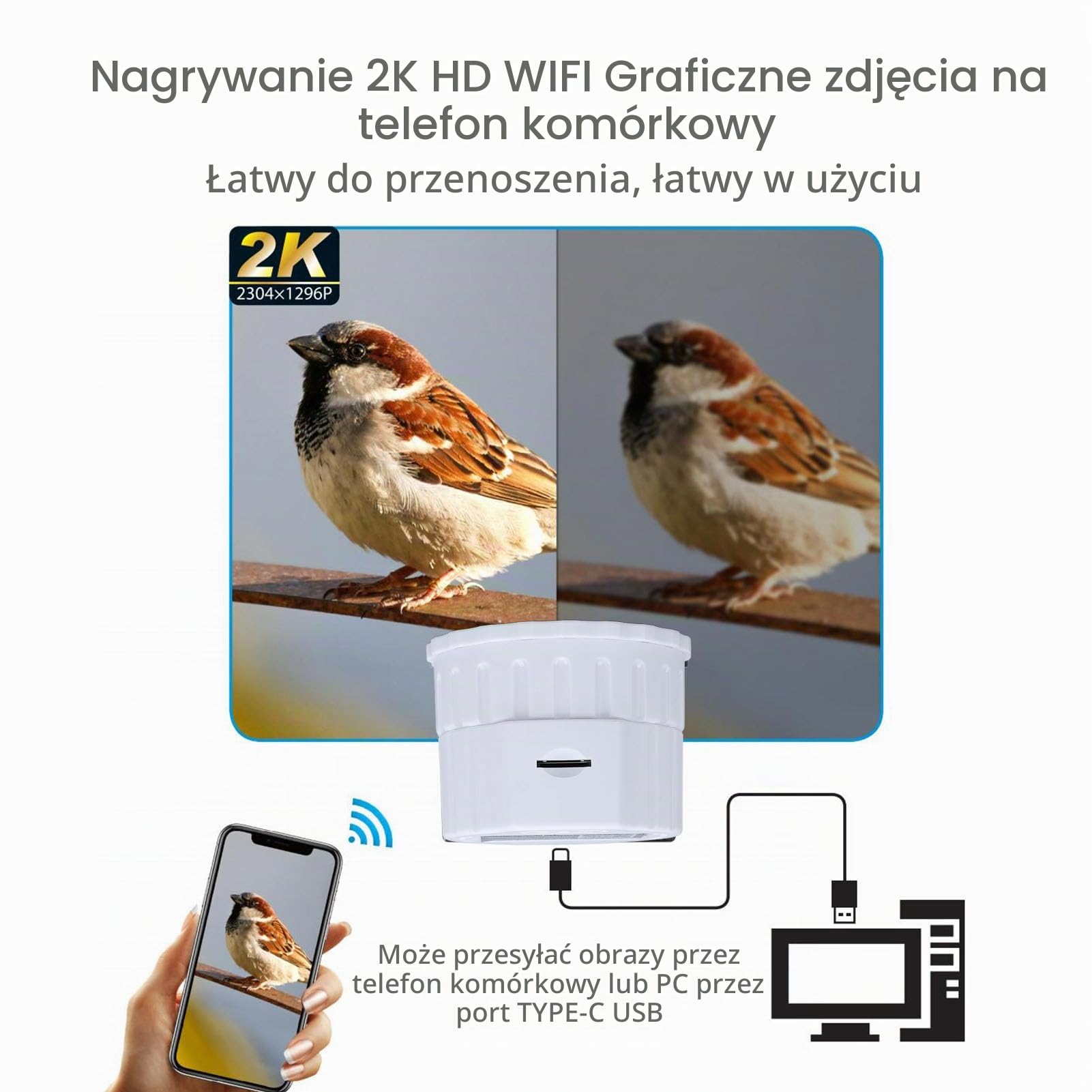Kamera Teleskopowa WiFi, Okular Elektroniczny, Okular Elektronicznego Teleskopu 4 MP 2K, Nagrywanie Wideo 1080P i Zdjęcia 1920x1080, do Astrofotografii (WHITE)