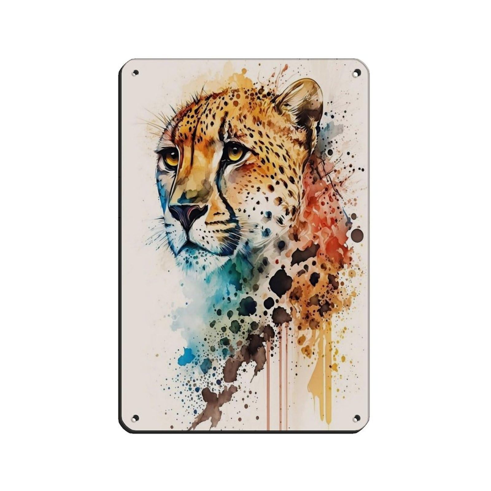 Watercolor Cheetah, Art Poster Tin Sign Vintage Metal Pub Club Cafe Bar Home Wall Art Decoration Poster Retro 8x12inch(20x30cm)