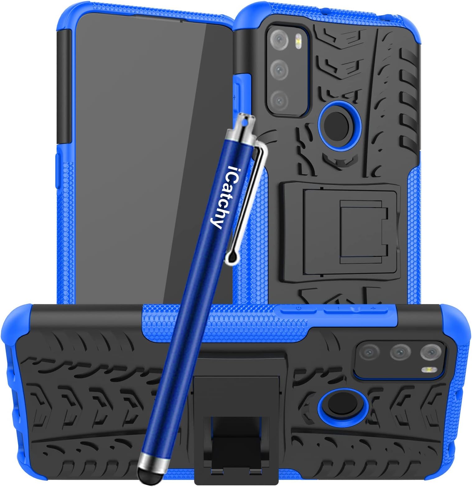 iCatchy for Alcatel 1S 2021 / 3L 2021 Case Heavy Duty Hard Tough Dual Layer Hybrid Shockproof kickstand Cover (Blue)