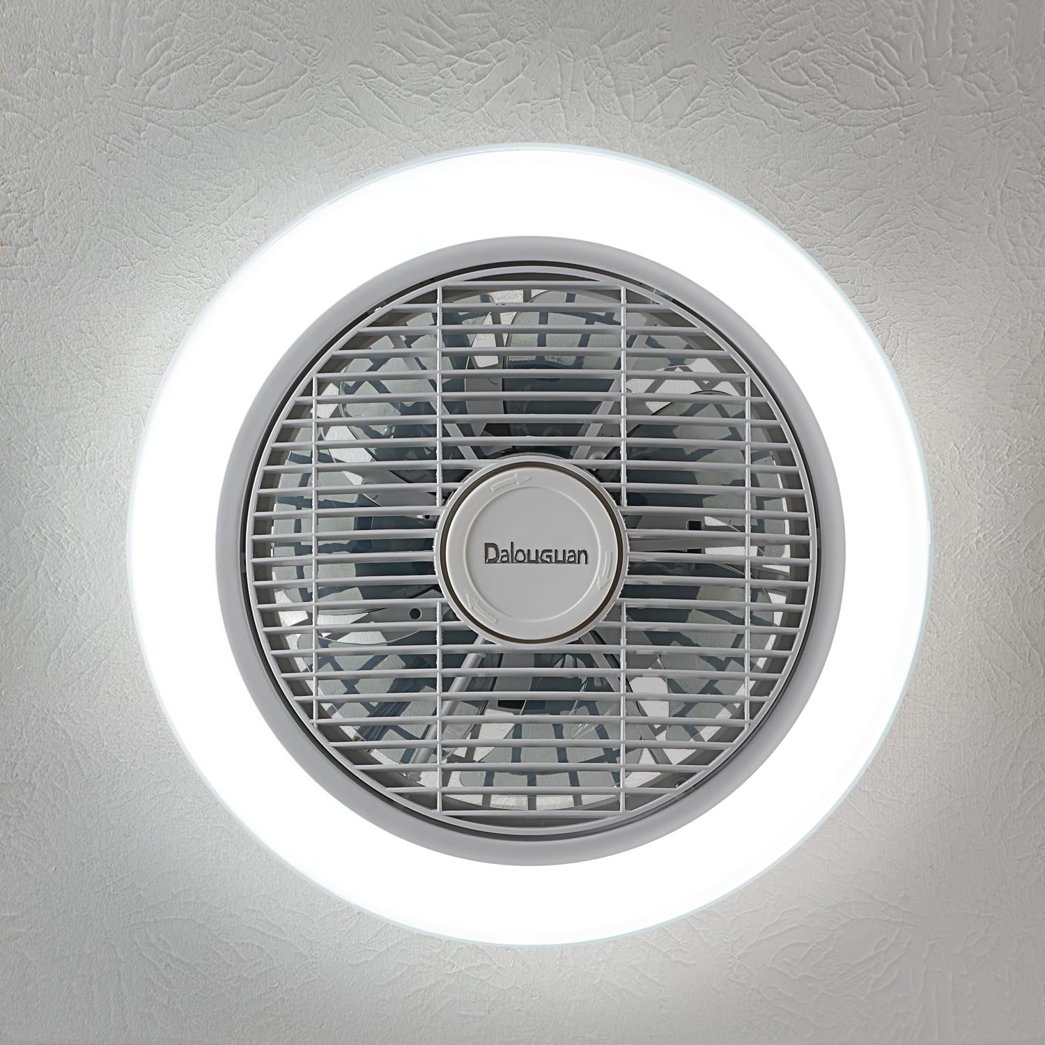 Dalouguan 15" Ceiling Fan with Lights Remote Control, White Bladeless Ceiling Fan with Light, 3 Light Color 6 Speeds Low Profile Flush Mount Ceiling Fan for Kitchen Bedroom