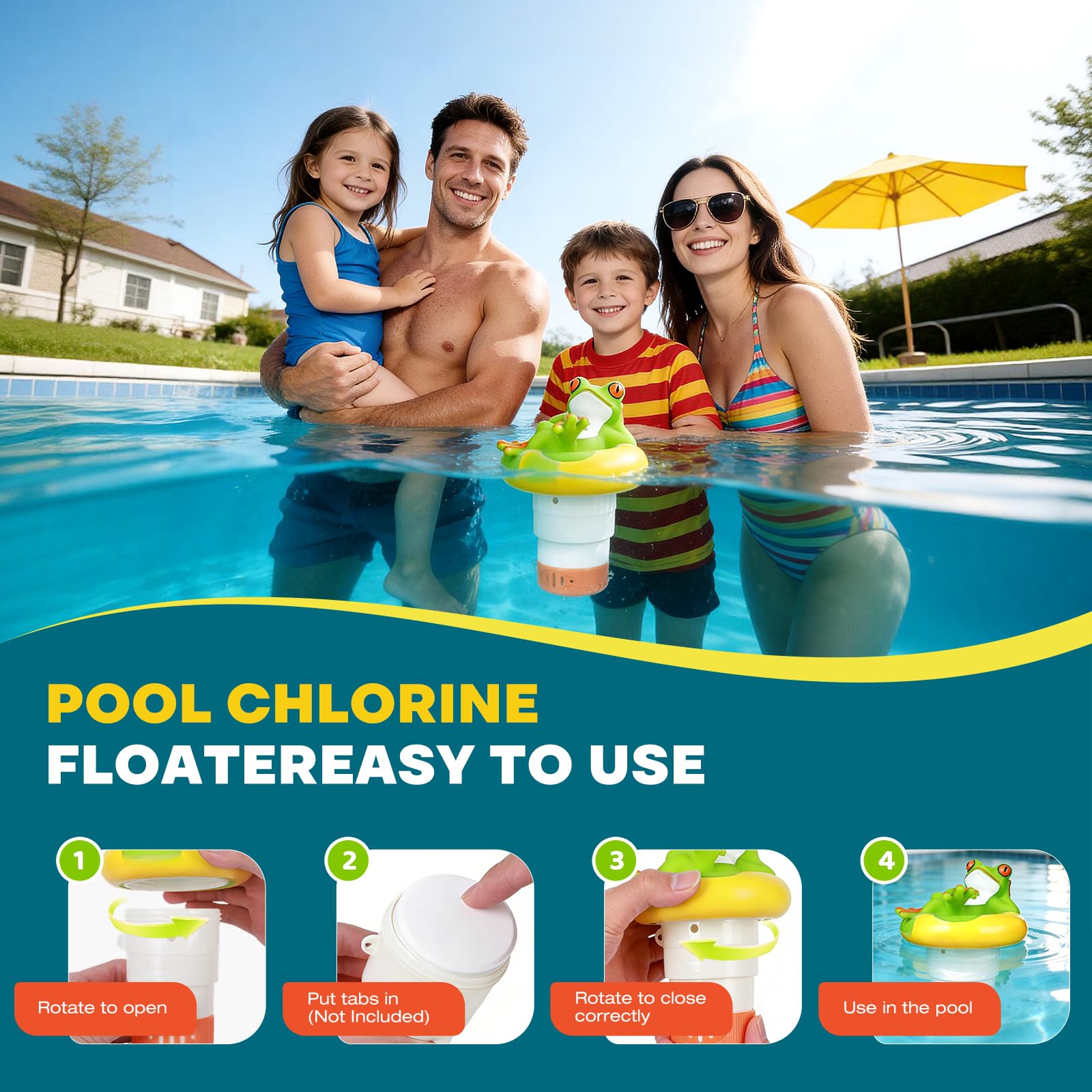 Frosch Pool Chlorschwimmer Verstellbarer schwimmender Chlorspender nur für 2,5 cm Tabletten, Faltbarer Pool-Chemikalienspender für Schwimmbäder, Spas, Whirlpools, heiße Quellen & Wasserparks
