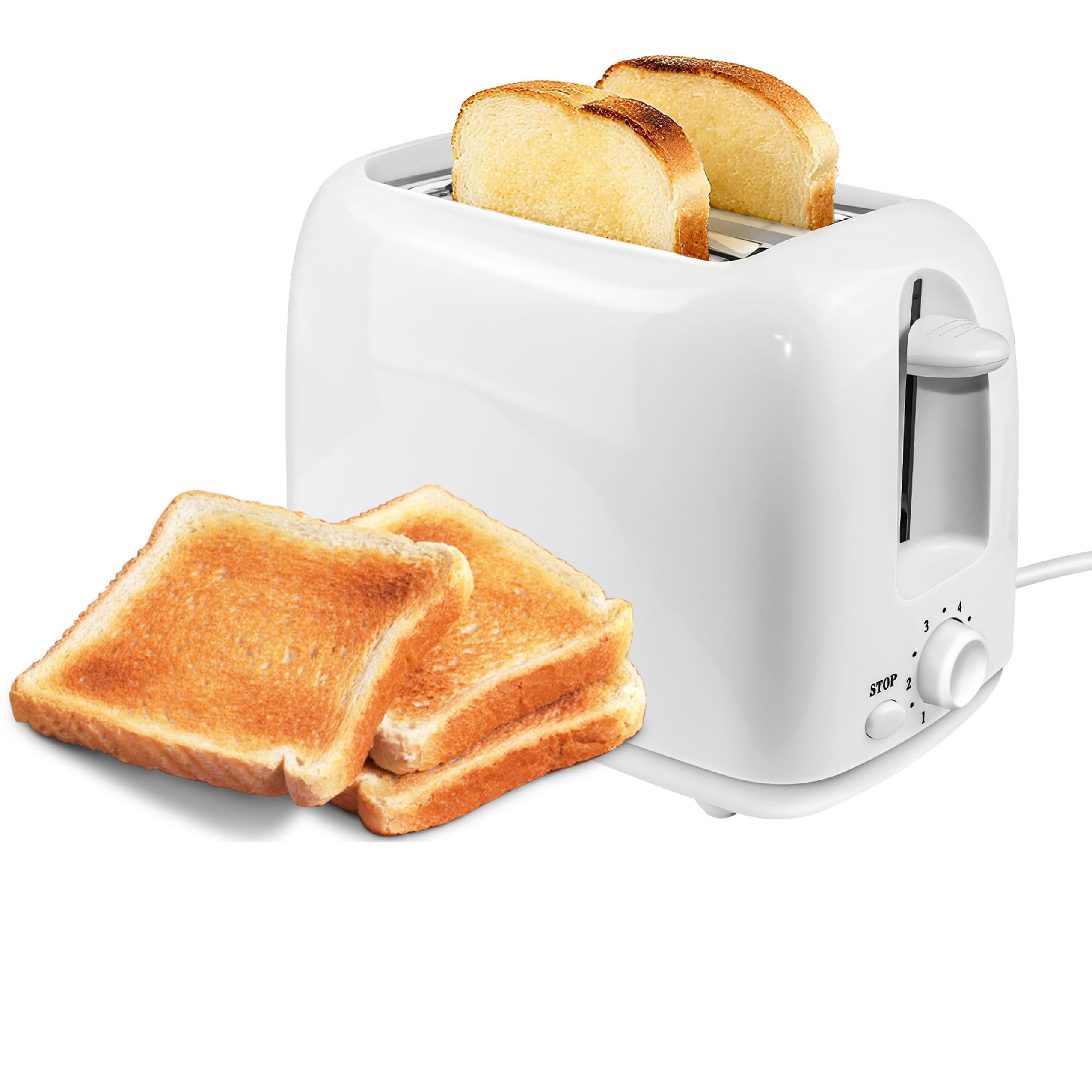 White Toaster 2 Slice with 6 Browning Settings, High Lift, Reheat, Defrost, Cancel, Anti-Jam, Removable Crumb Tray, Compact 2 Slice Toaster for Modern Kitchens