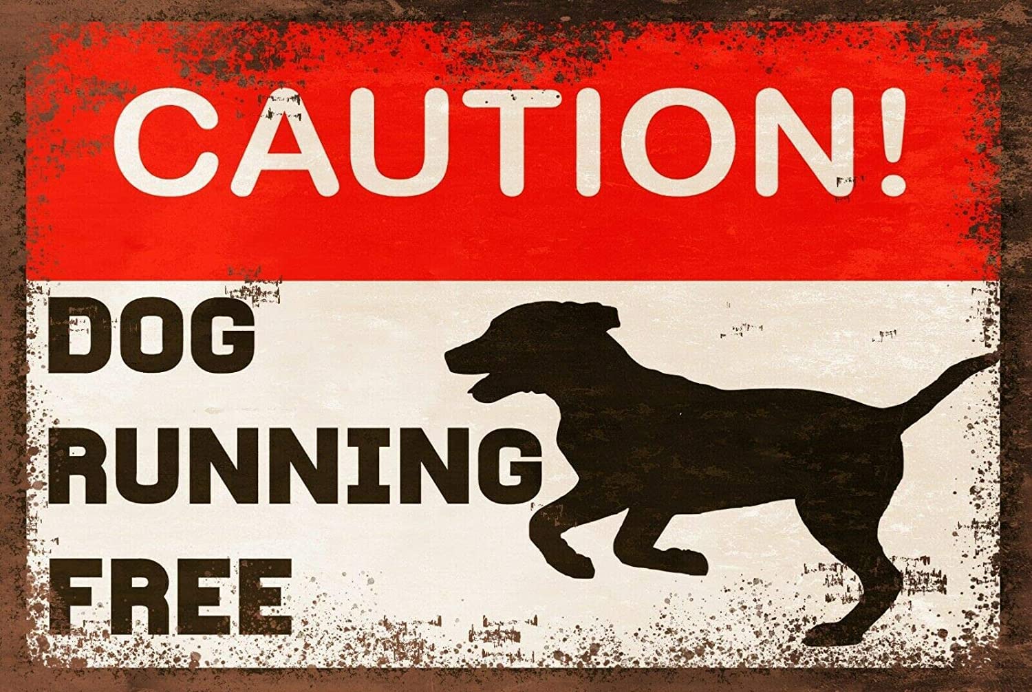 RIFOSA 12"x8" Dog Running Free Warning Retro Metal Sign Gate Drive Wall Pet